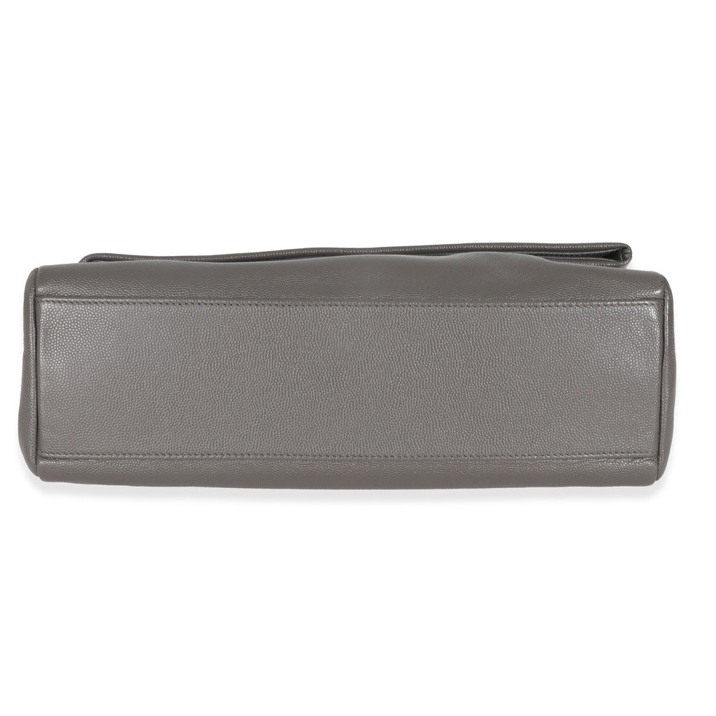 Saint Laurent Grey Grained Calfskin Medium West Hollywood Monogram Fold Over Bag