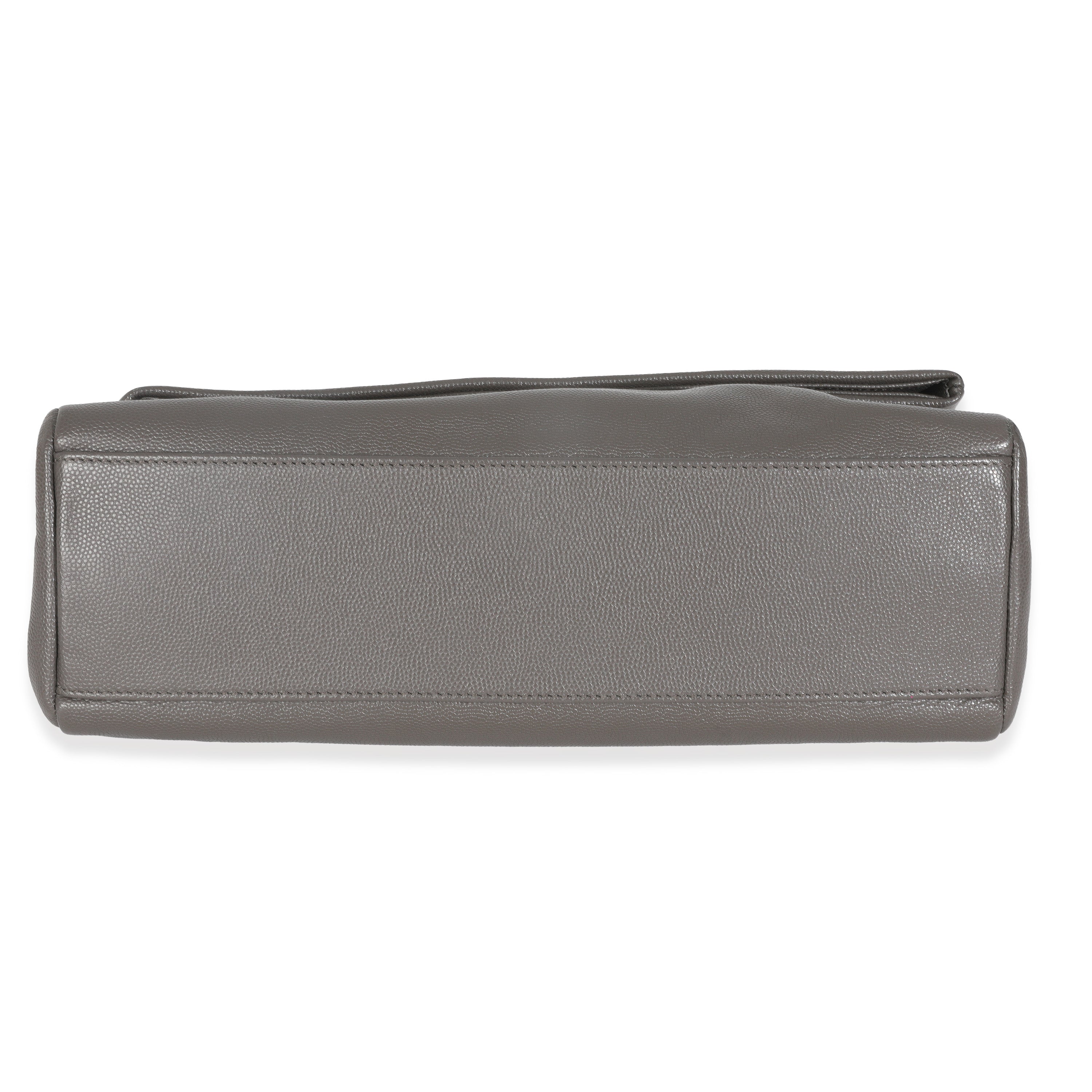 Saint Laurent Grey Grained Calfskin Medium West Hollywood Monogram Fold Over Bag
