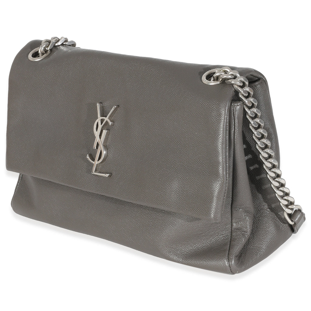 Saint Laurent Grey Grained Calfskin Medium West Hollywood Monogram Fold Over Bag