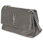 Saint Laurent Grey Grained Calfskin Medium West Hollywood Monogram Fold Over Bag