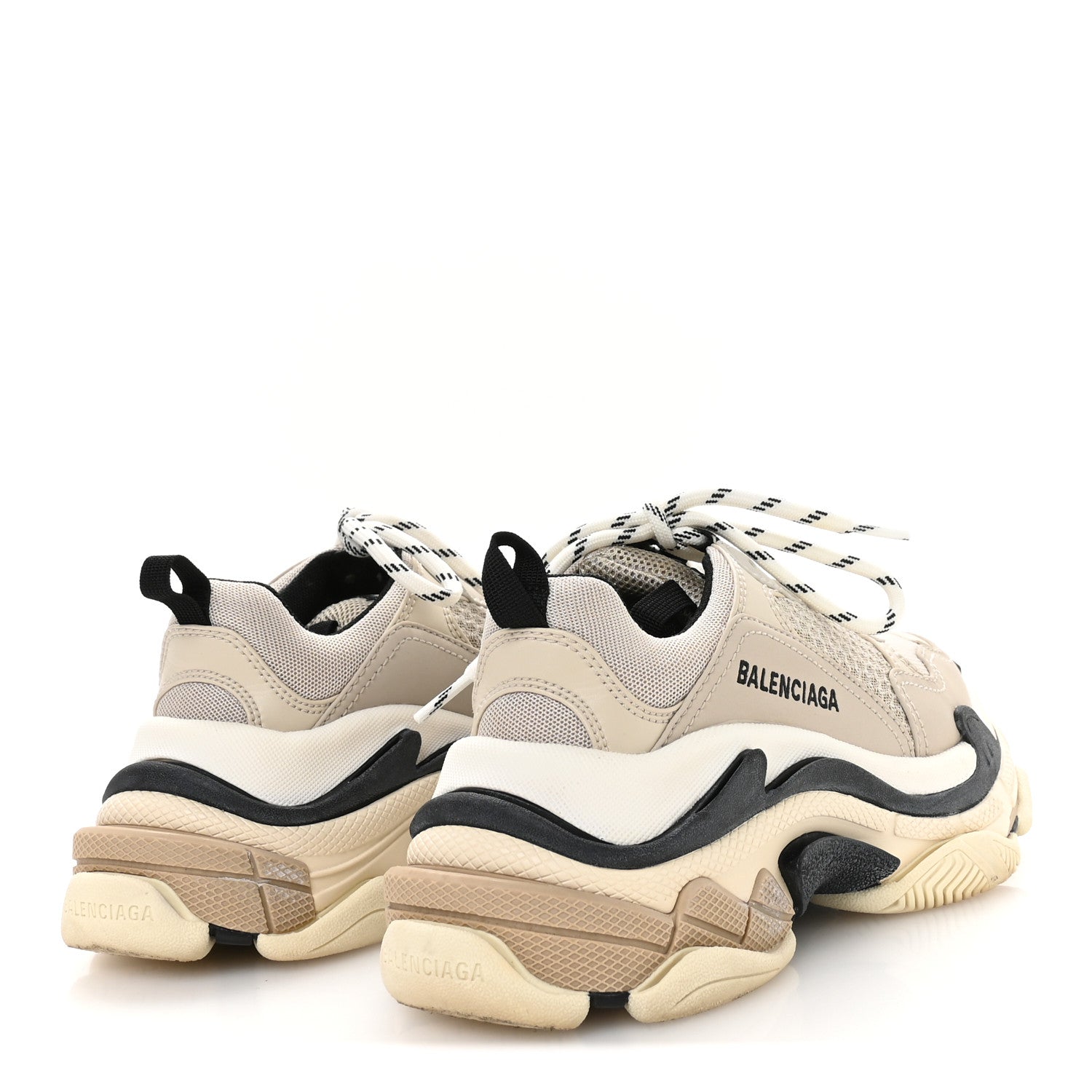 Balenciaga Fabric Mesh Womens Triple S Sneakers 36 Beige Black