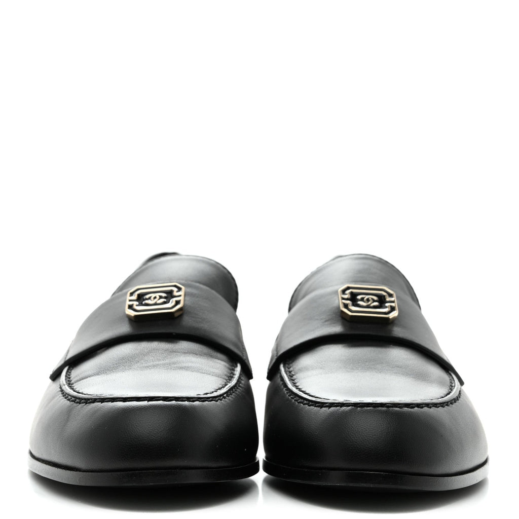 Chanel Lambskin Enamel CC Moccasin Loafers 37 Black