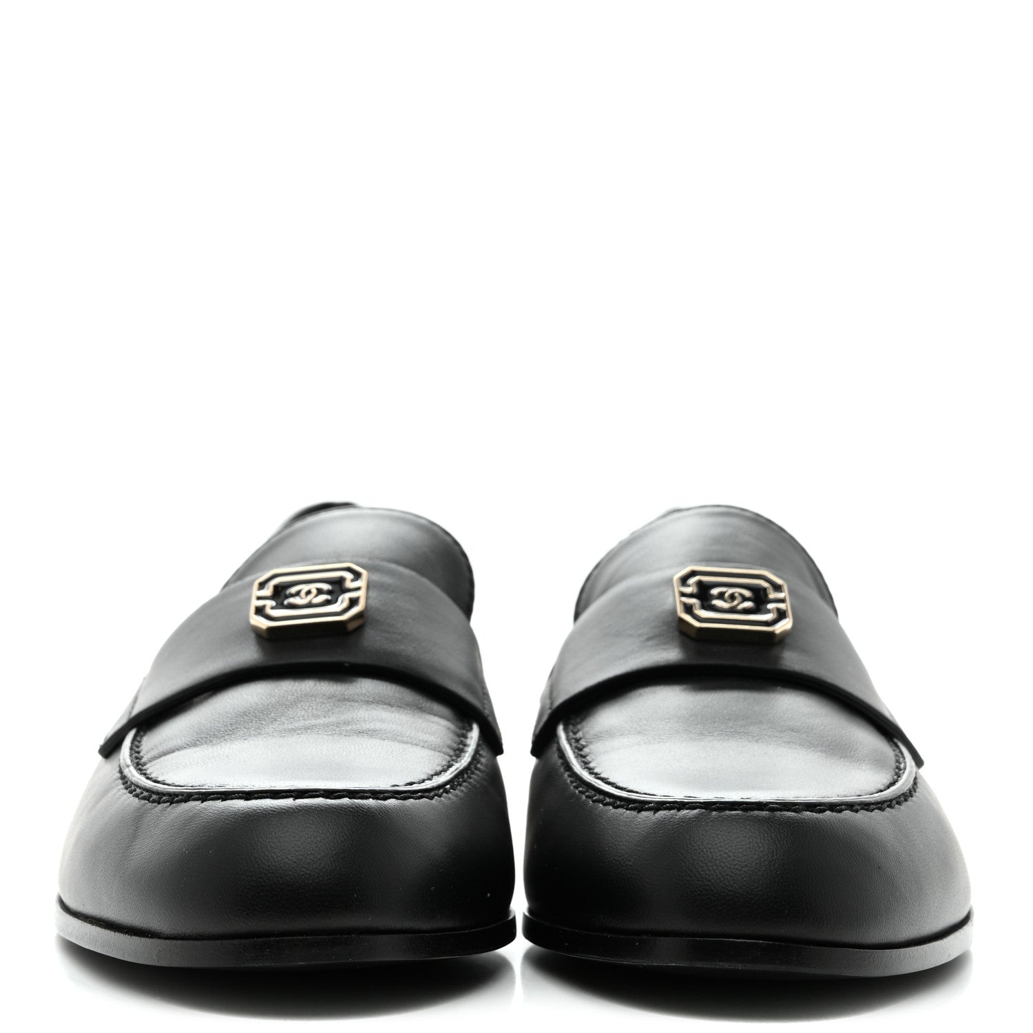 Chanel Lambskin Enamel CC Moccasin Loafers 37 Black