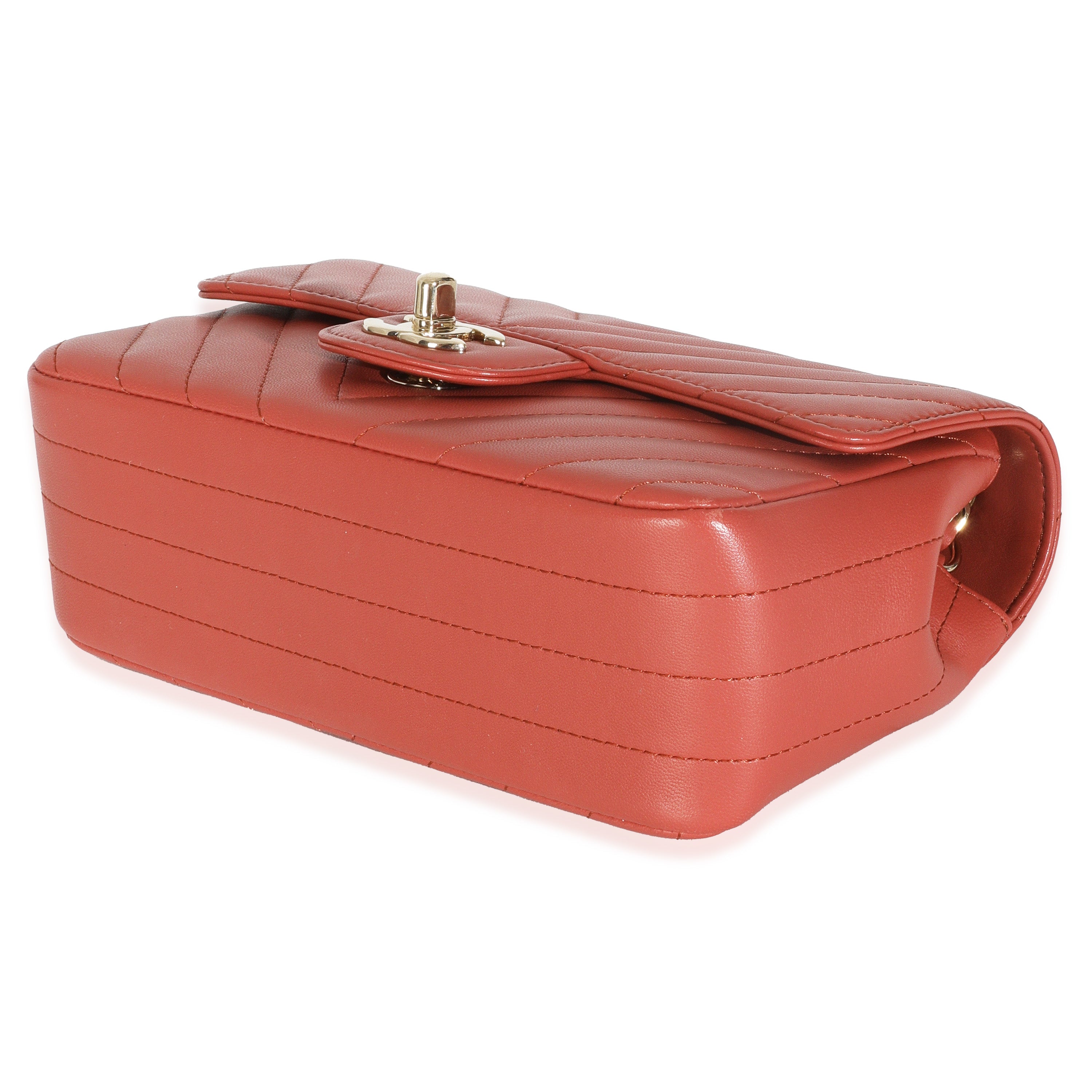Chanel Coral Chevron Calfskin Mini Rectangular Flap Bag