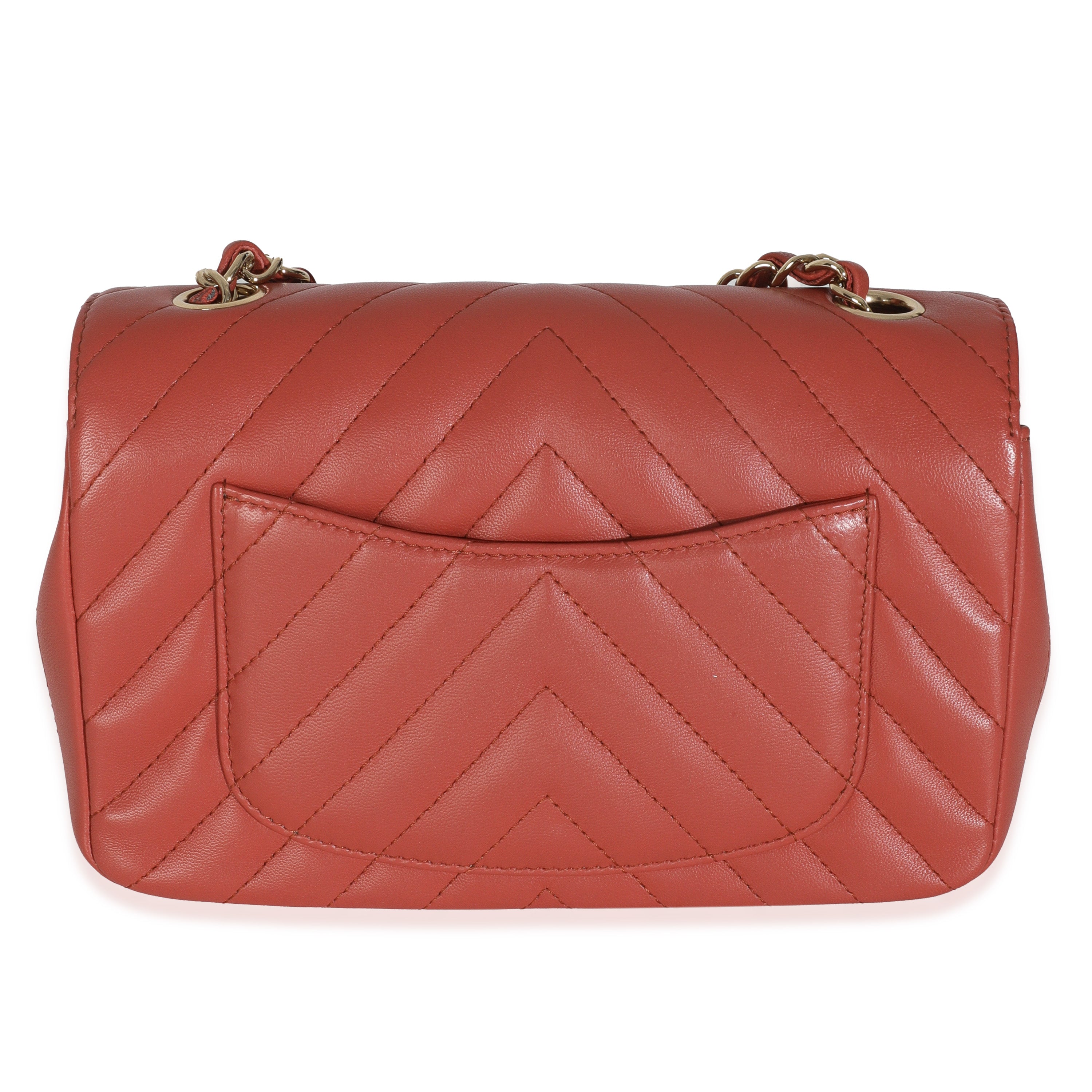 Chanel Coral Chevron Calfskin Mini Rectangular Flap Bag