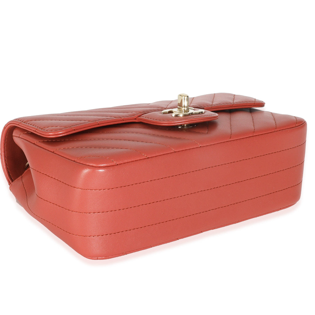 Chanel Coral Chevron Calfskin Mini Rectangular Flap Bag