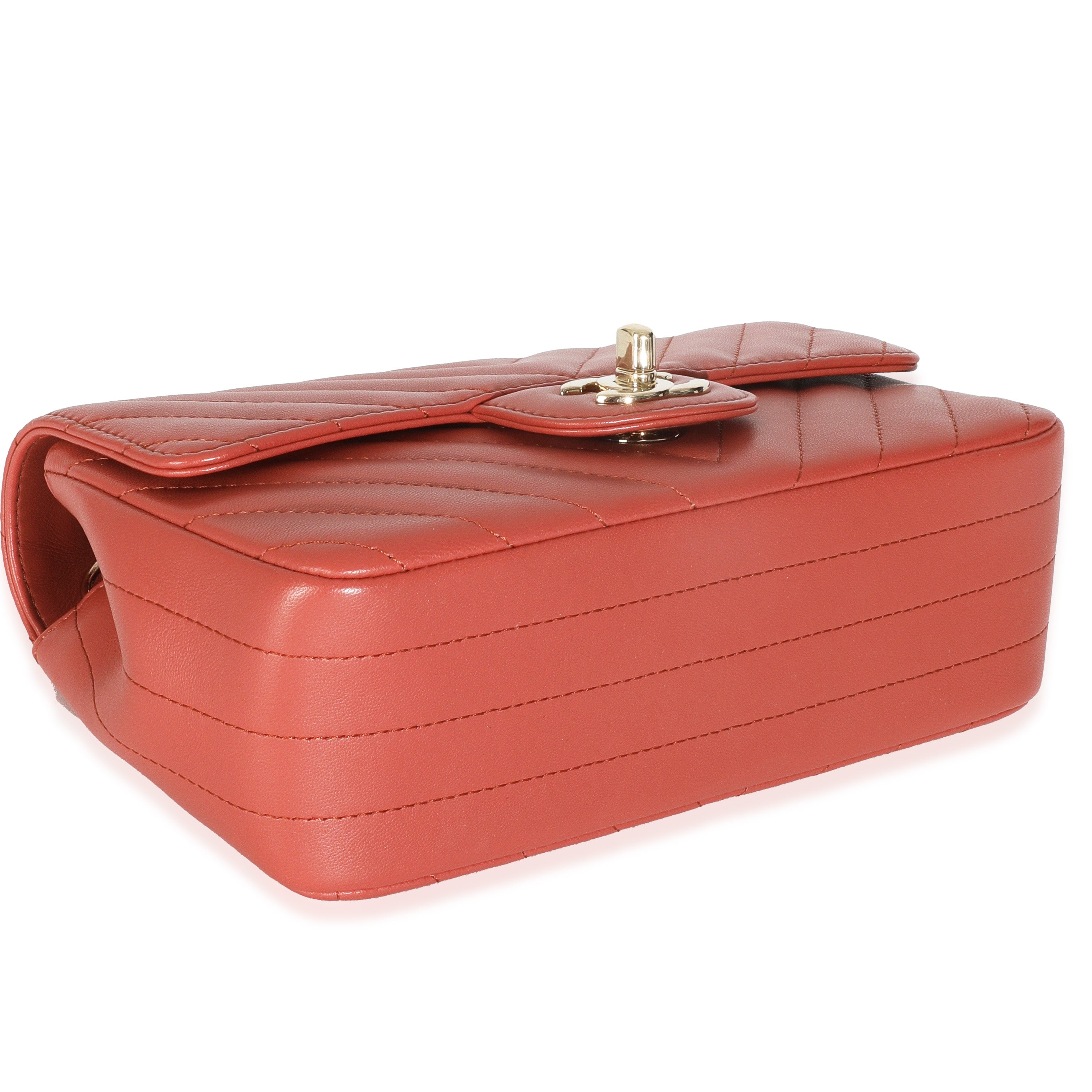 Chanel Coral Chevron Calfskin Mini Rectangular Flap Bag