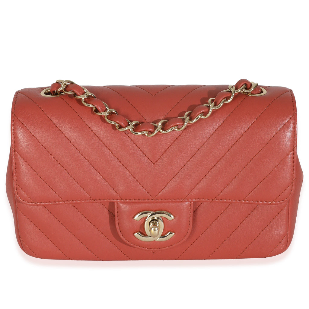 Chanel Coral Chevron Calfskin Mini Rectangular Flap Bag