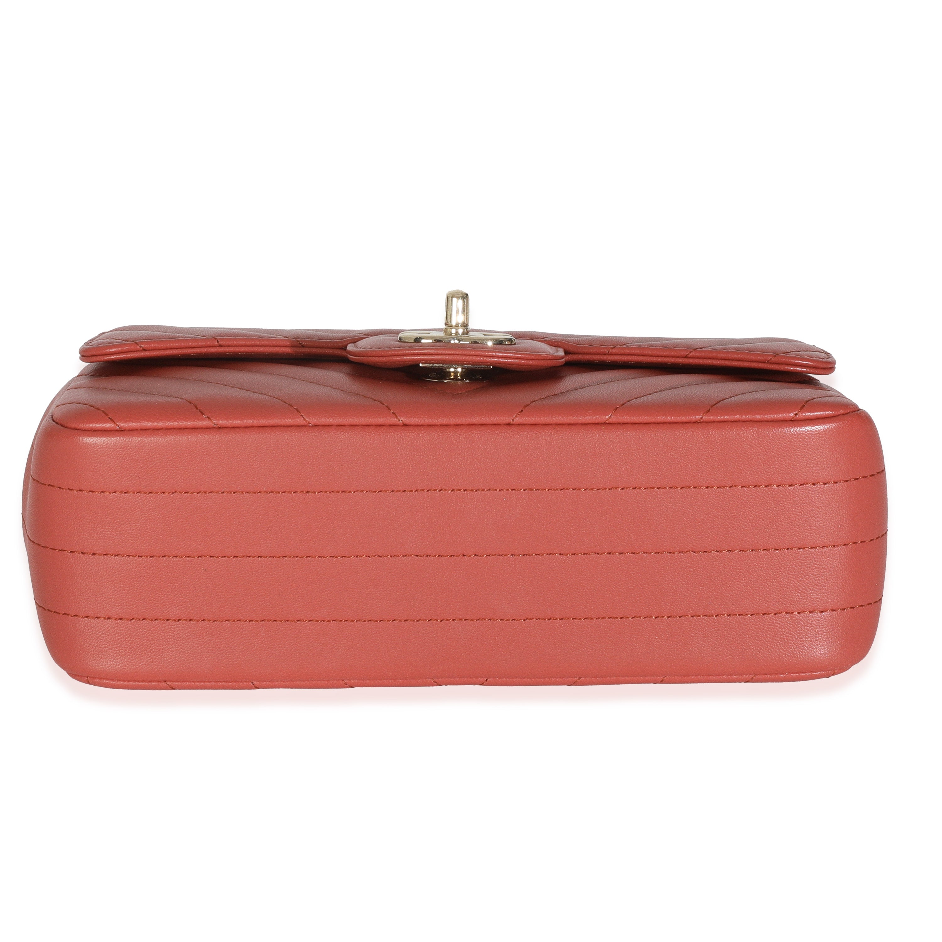 Chanel Coral Chevron Calfskin Mini Rectangular Flap Bag