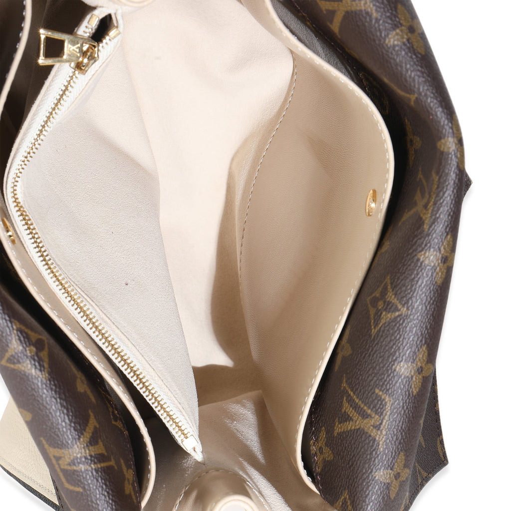 Louis Vuitton Cream Grained Calfskin Monogram Canvas Double V Tote