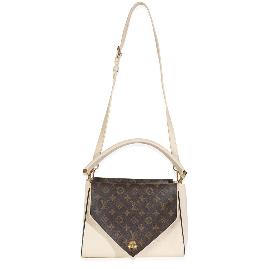 Louis Vuitton Cream Grained Calfskin Monogram Canvas Double V Tote