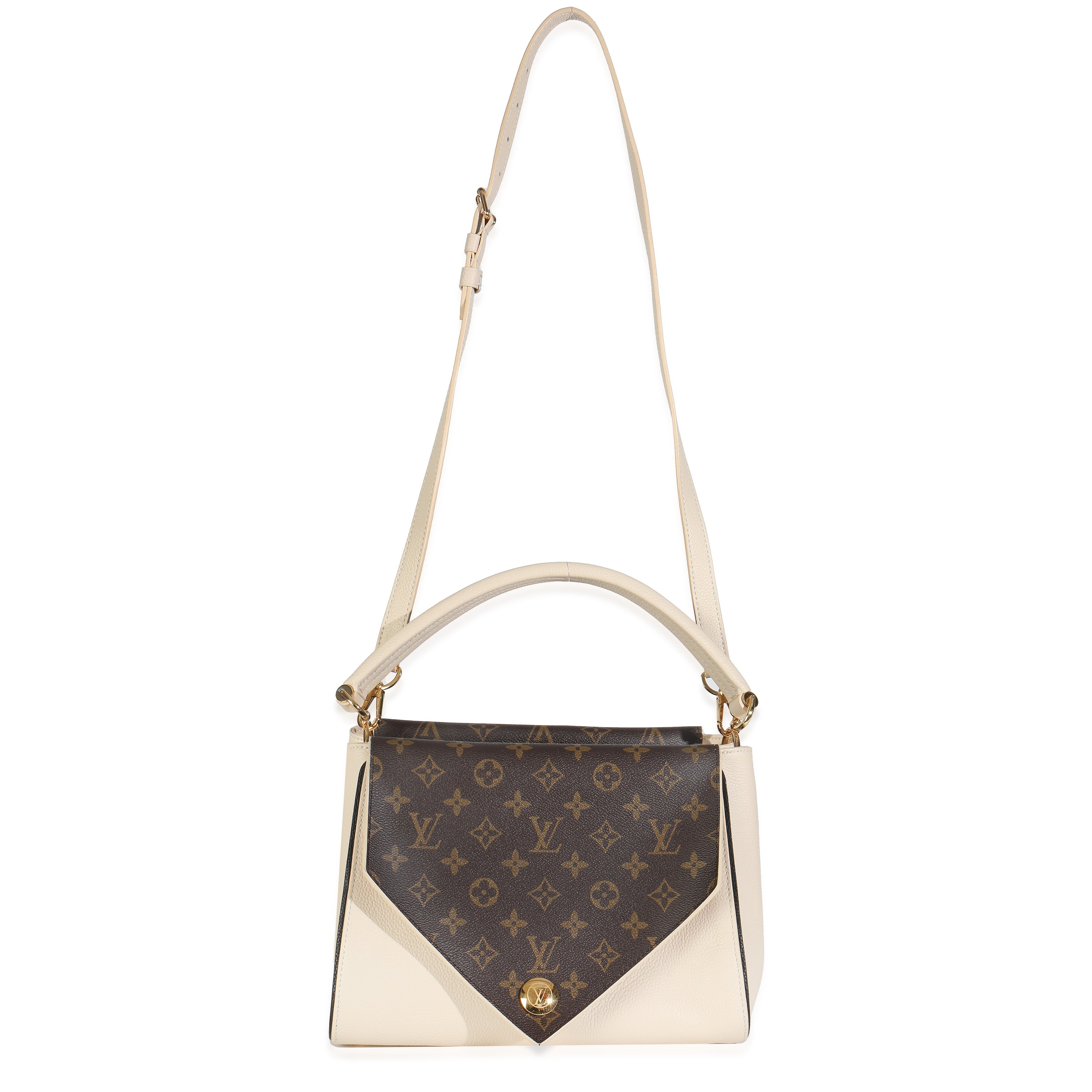 Louis Vuitton Cream Grained Calfskin Monogram Canvas Double V Tote