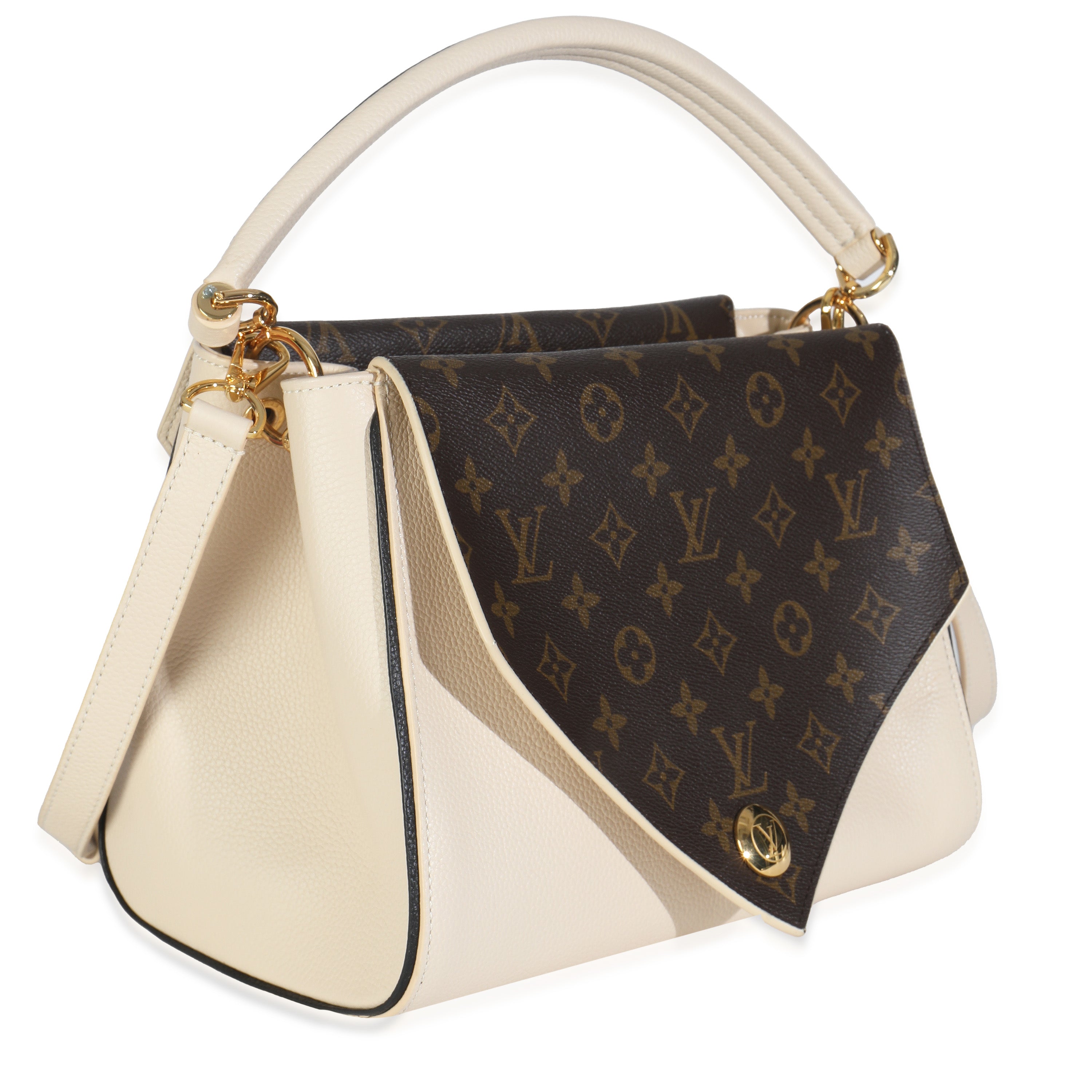 Louis Vuitton Cream Grained Calfskin Monogram Canvas Double V Tote