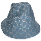 Gucci Light Blue Silver Canvas Lame GG Monogram Bucket Hat XL