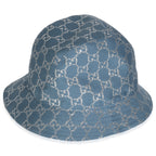 Gucci Light Blue Silver Canvas Lame GG Monogram Bucket Hat XL