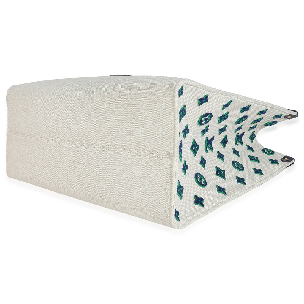 Louis Vuitton Blue Beige Jacquard Embroidered Tufted Monogram Hamptons Onthego G