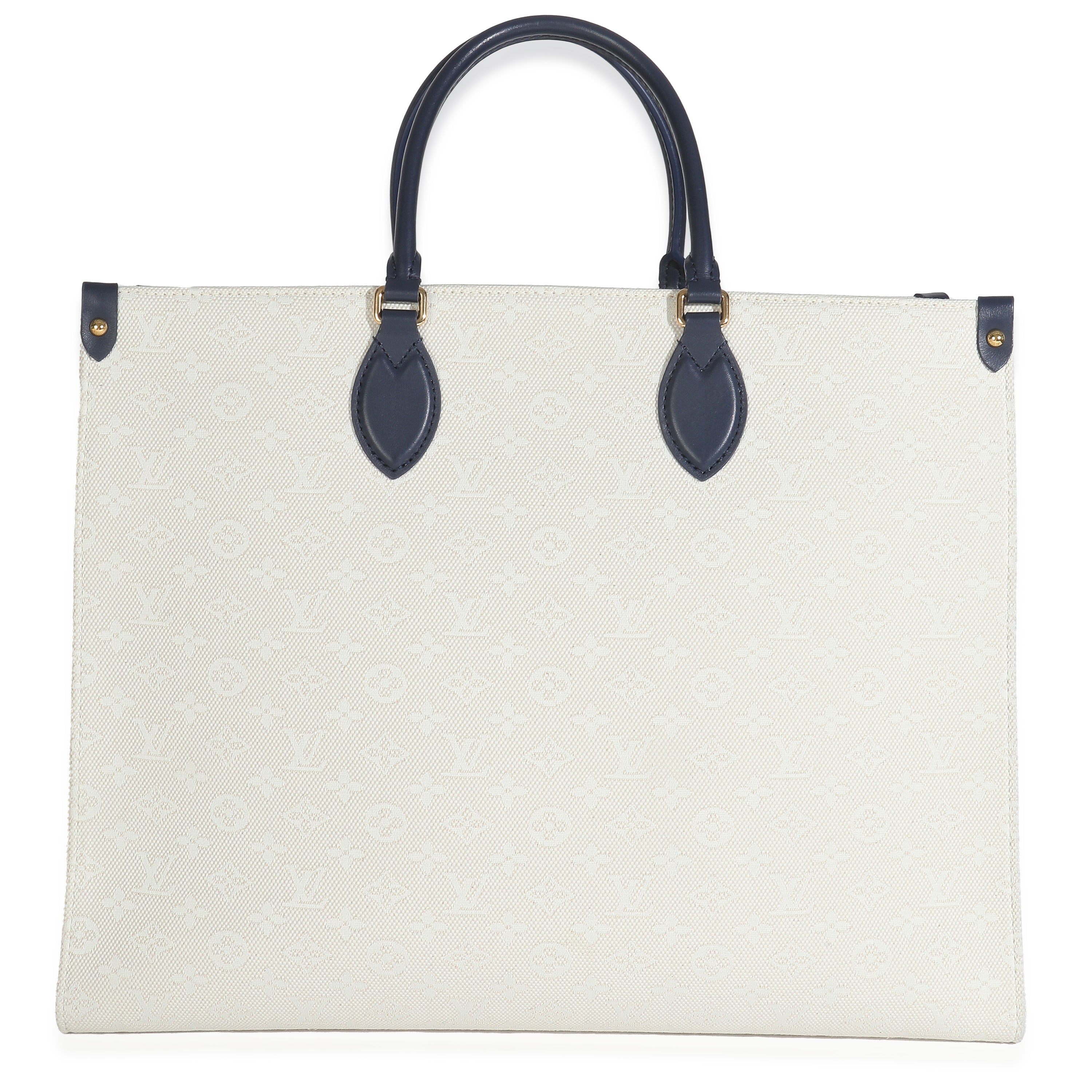 Louis Vuitton Blue Beige Jacquard Embroidered Tufted Monogram Hamptons Onthego G