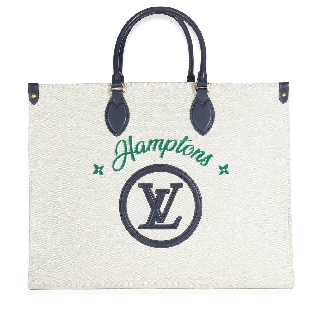 Louis Vuitton Blue Beige Jacquard Embroidered Tufted Monogram Hamptons Onthego G