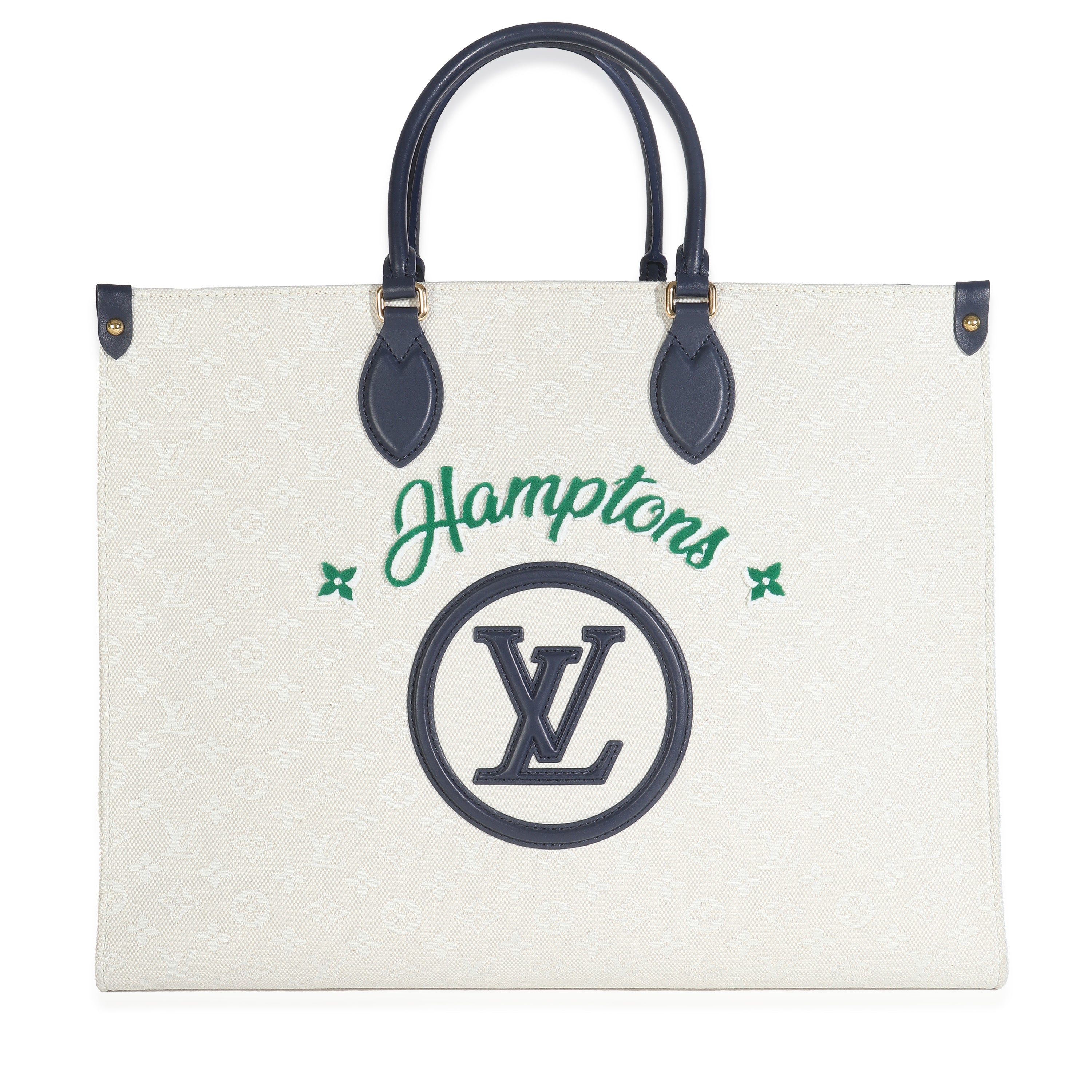Louis Vuitton Blue Beige Jacquard Embroidered Tufted Monogram Hamptons Onthego G