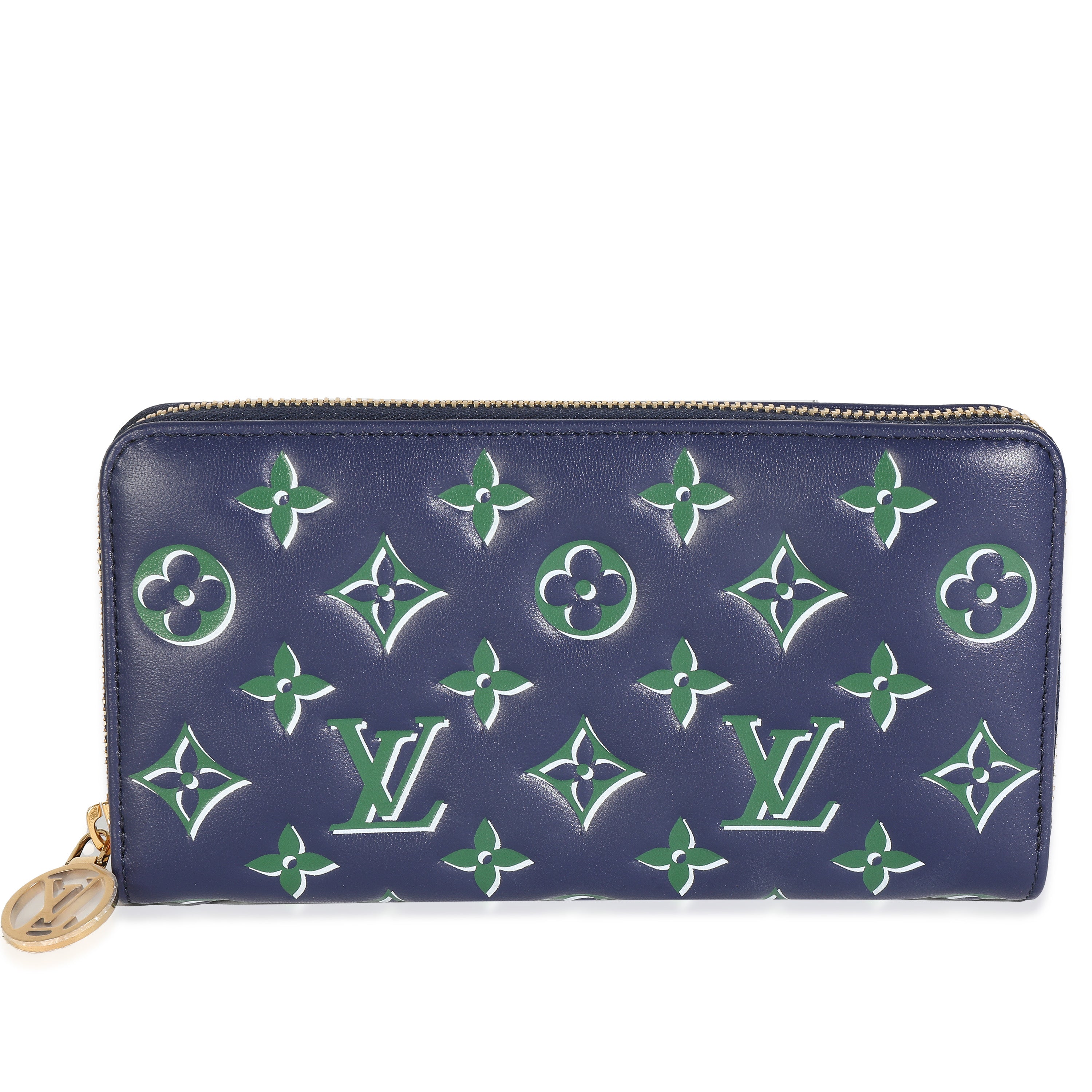 Louis Vuitton Blue Green Lambskin Monogram Coussin Zippy Wallet