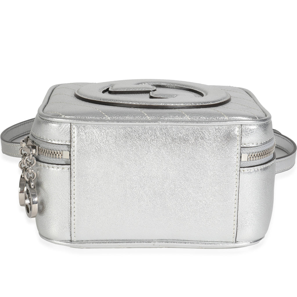 Gucci Silver Metallic Sakai Be Green Calfskin Diagonal Stitched Blondie Top Hand