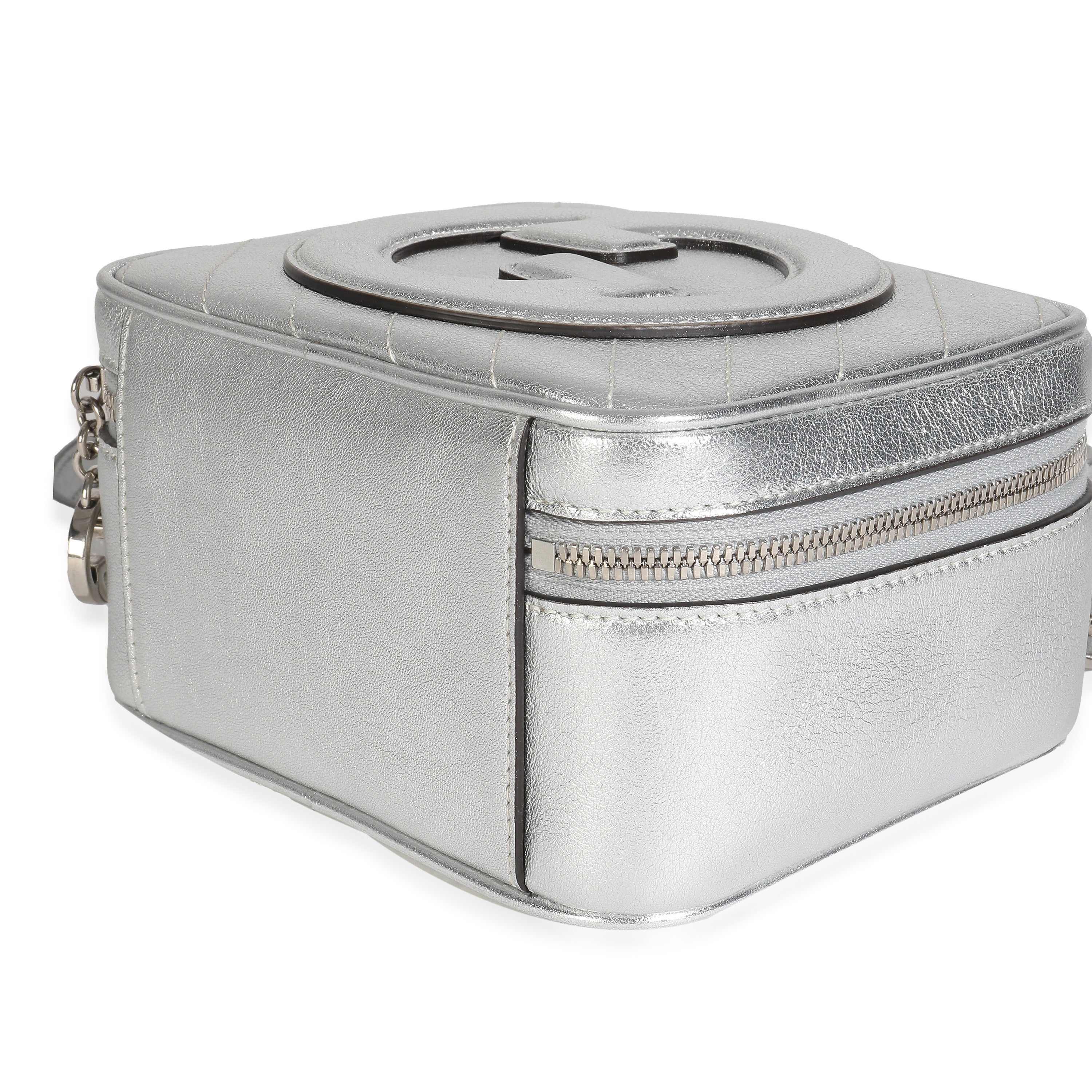 Gucci Silver Metallic Sakai Be Green Calfskin Diagonal Stitched Blondie Top Hand