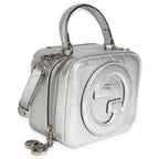 Gucci Silver Metallic Sakai Be Green Calfskin Diagonal Stitched Blondie Top Hand