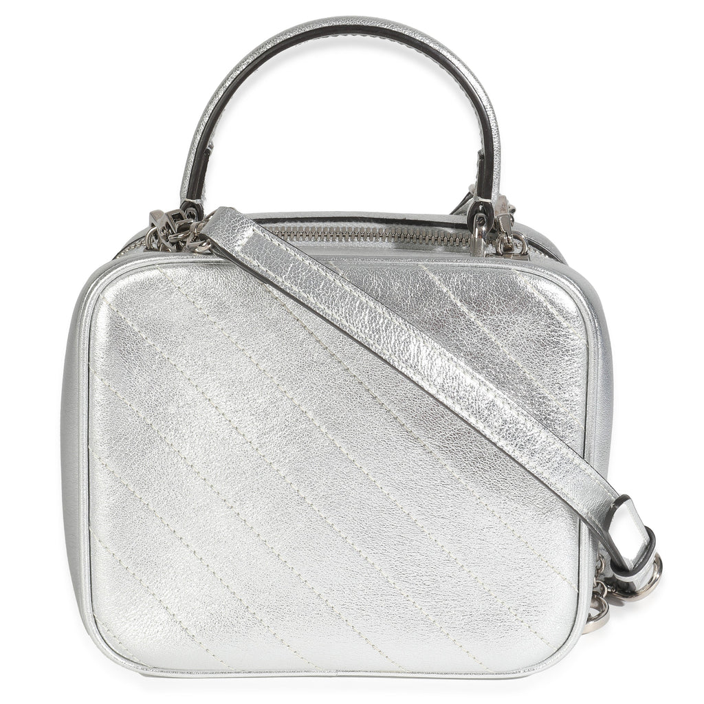 Gucci Silver Metallic Sakai Be Green Calfskin Diagonal Stitched Blondie Top Hand