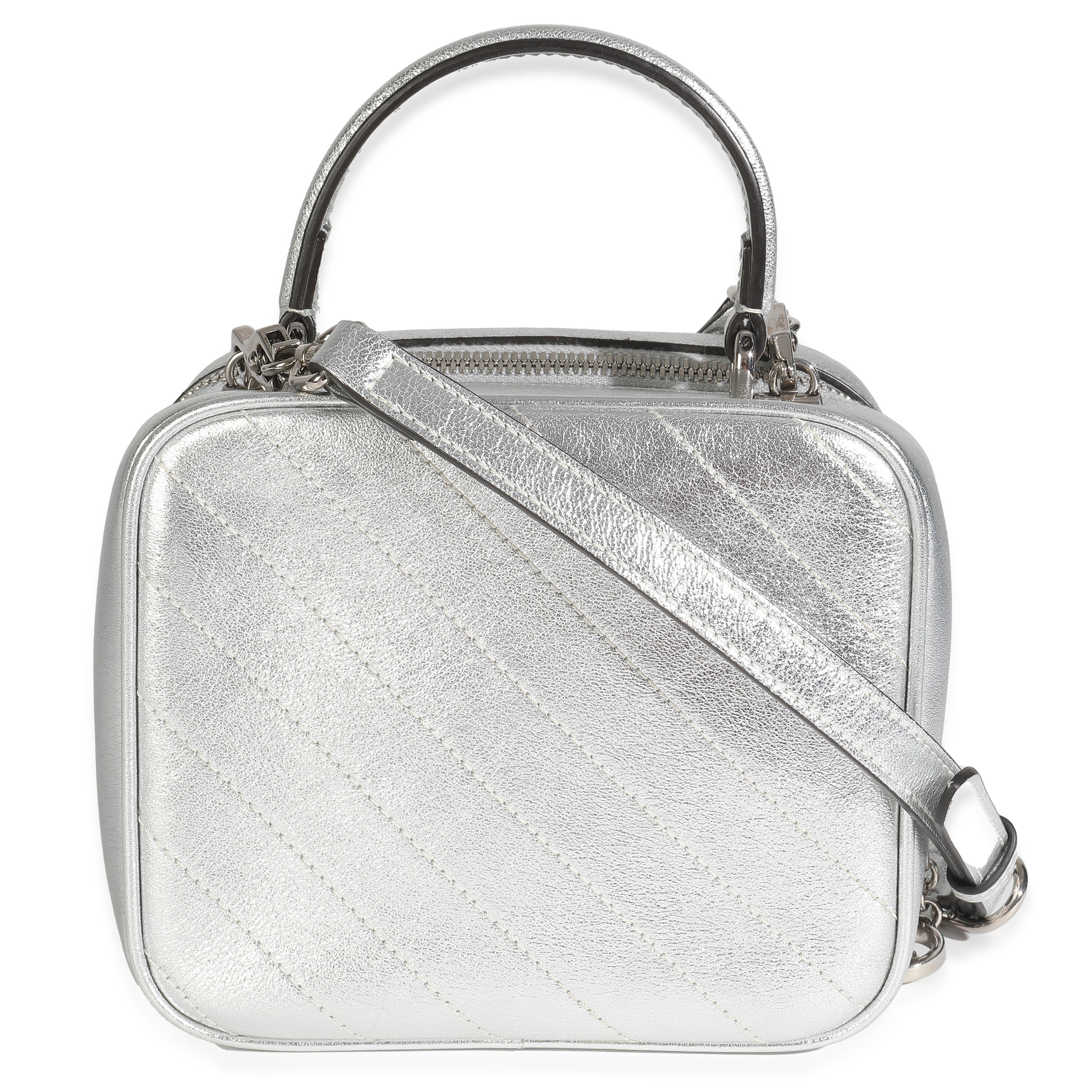 Gucci Silver Metallic Sakai Be Green Calfskin Diagonal Stitched Blondie Top Hand