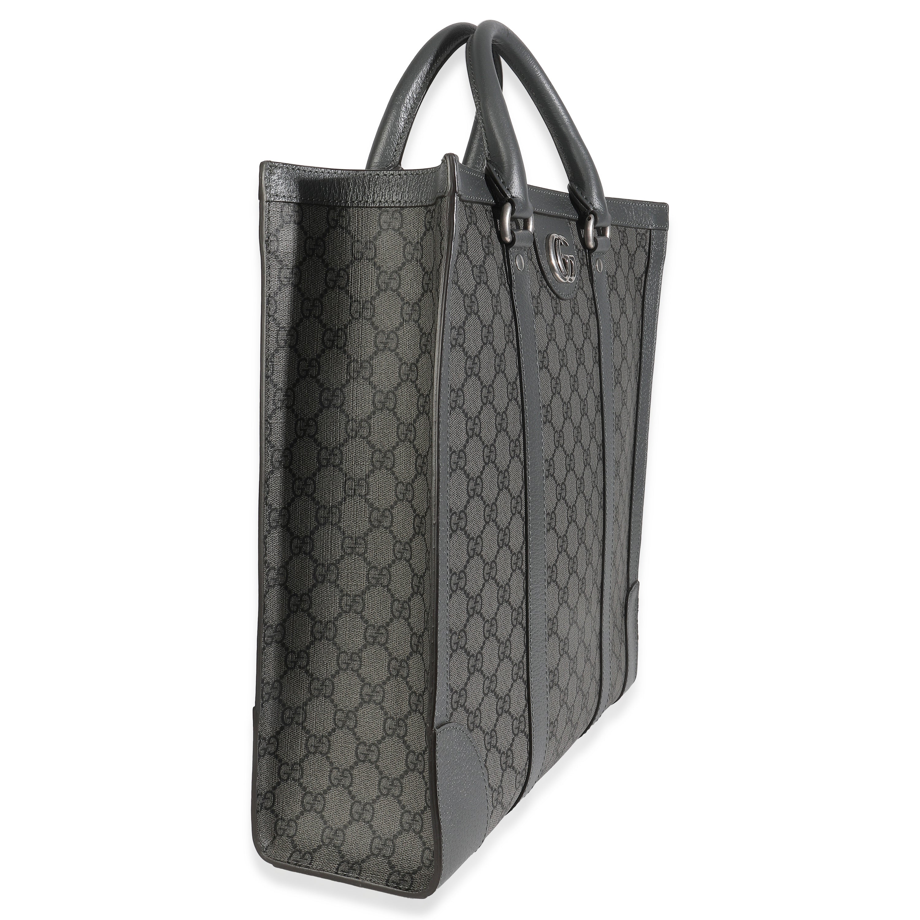 Gucci Grey Black GG Coated Canvas Ophidia Medium Tote