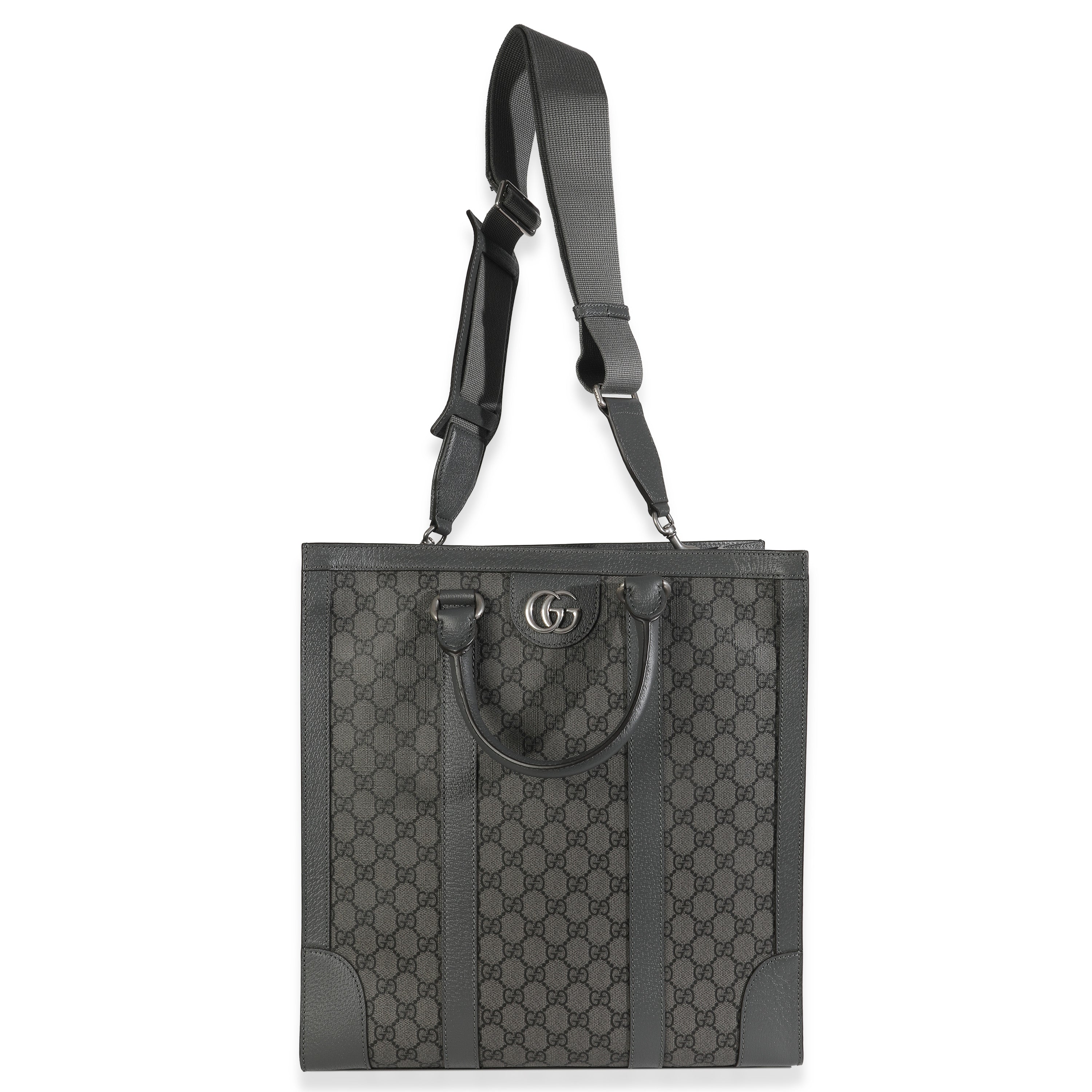 Gucci Grey Black GG Coated Canvas Ophidia Medium Tote