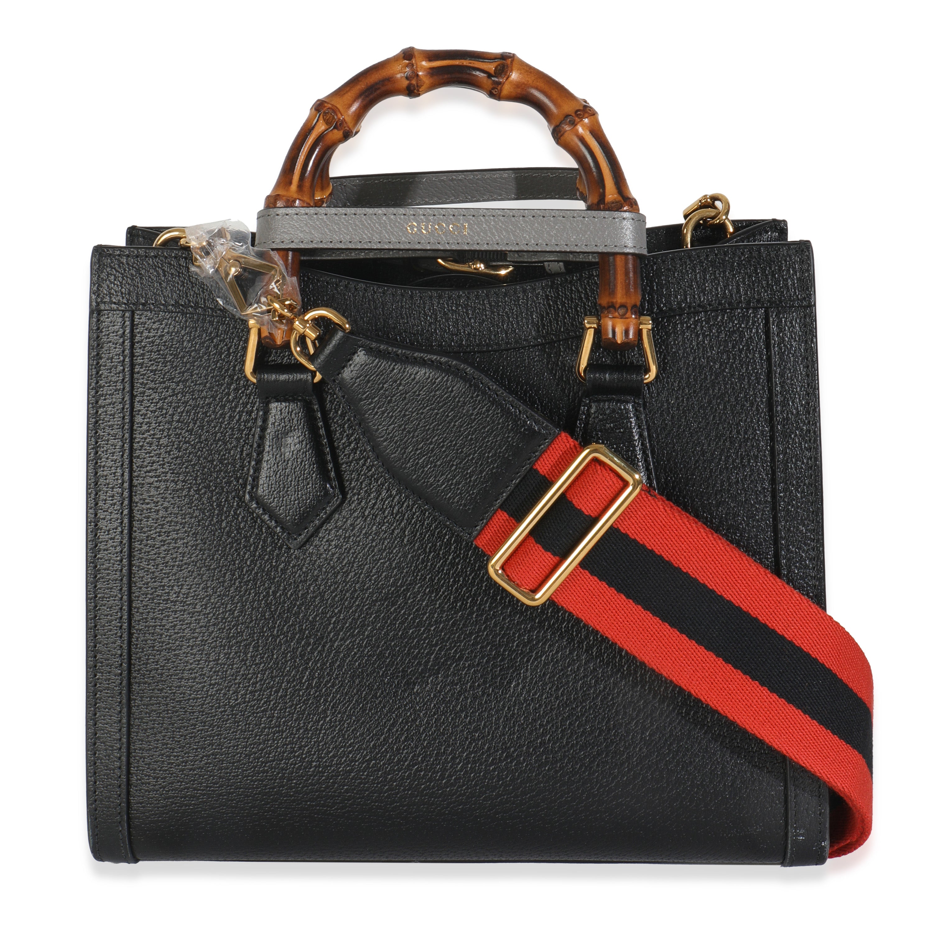 Gucci Black Dusty Grey Textured Dollar Calfskin Web Small Diana Tote