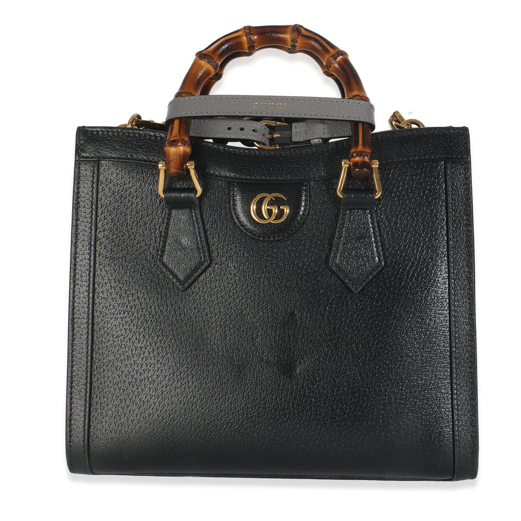 Gucci Black Dusty Grey Textured Dollar Calfskin Web Small Diana Tote