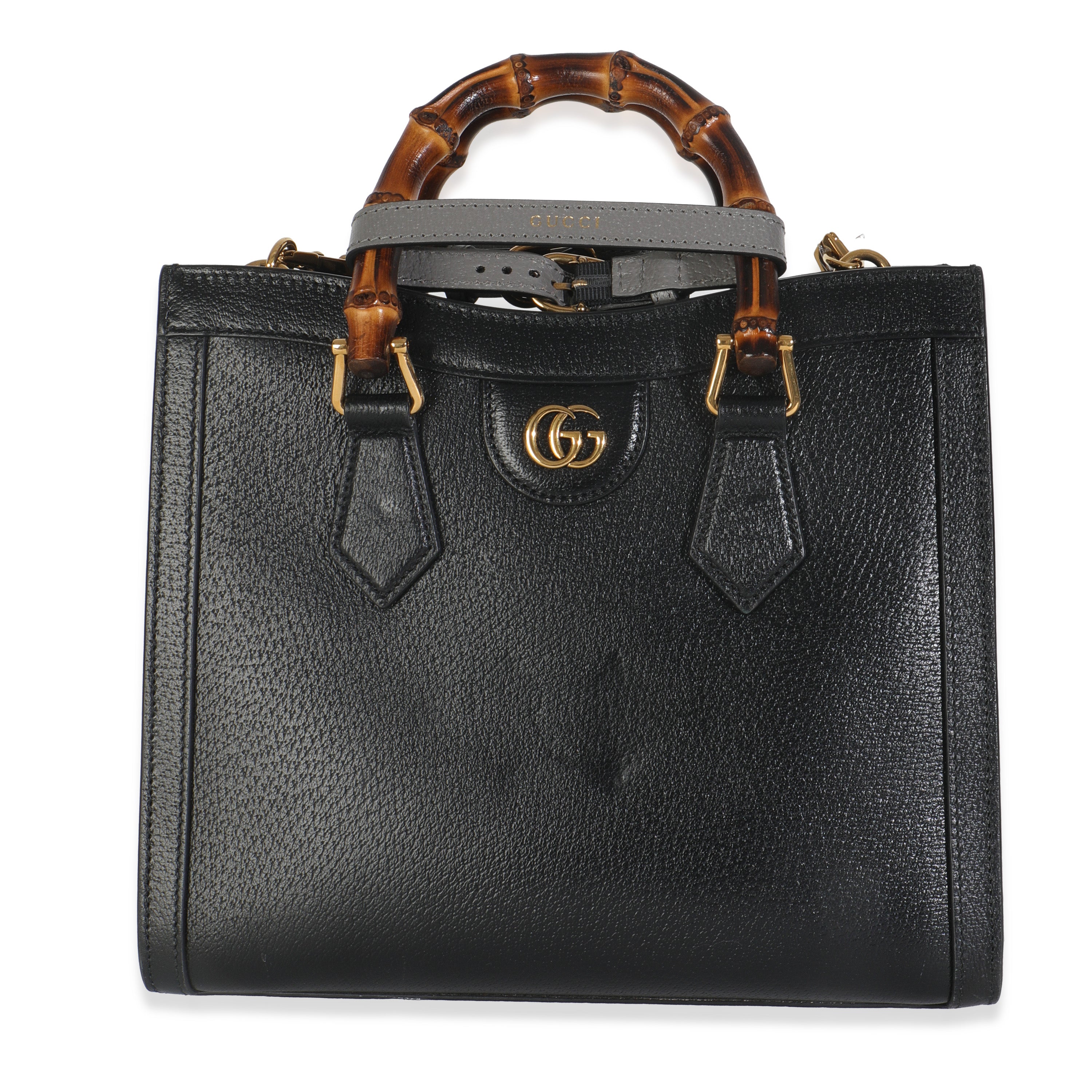 Gucci Black Dusty Grey Textured Dollar Calfskin Web Small Diana Tote