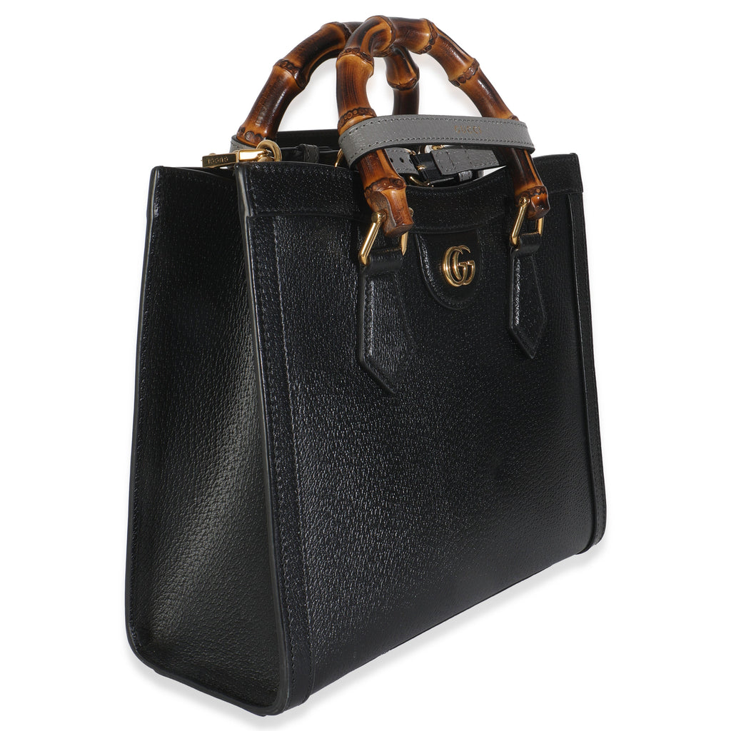 Gucci Black Dusty Grey Textured Dollar Calfskin Web Small Diana Tote