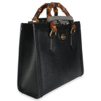 Gucci Black Dusty Grey Textured Dollar Calfskin Web Small Diana Tote