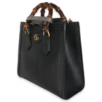 Gucci Black Dusty Grey Textured Dollar Calfskin Web Small Diana Tote