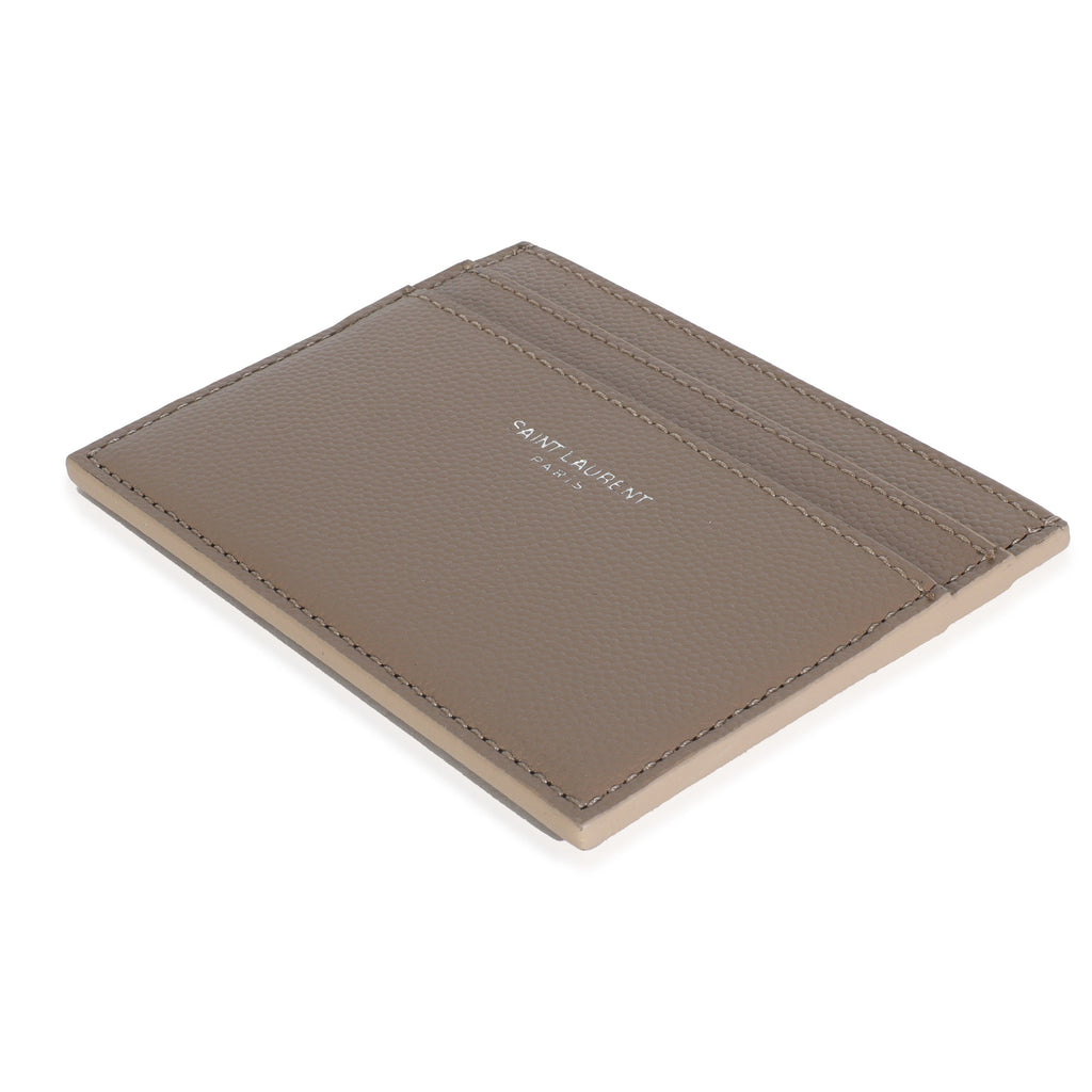 Saint Laurent Taupe Grain De Poudre Credit Card Case