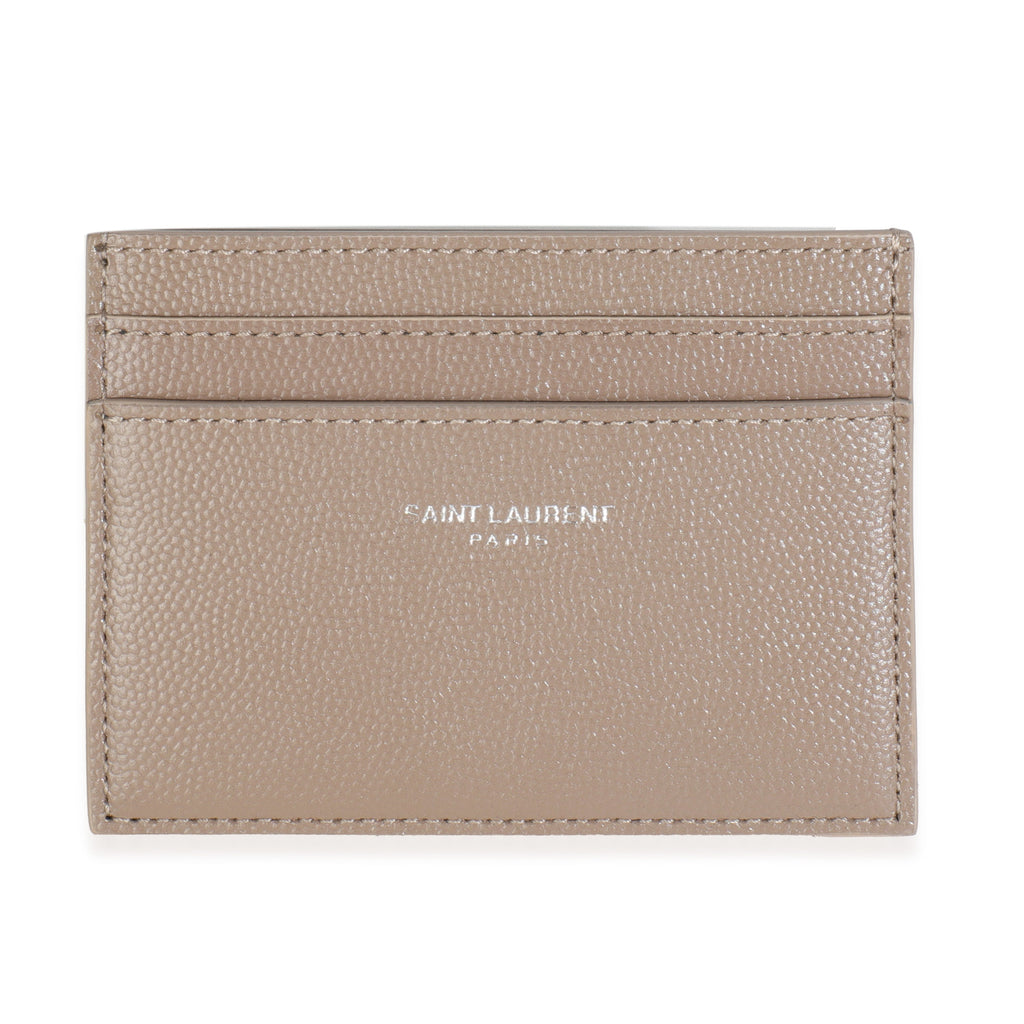 Saint Laurent Taupe Grain De Poudre Credit Card Case