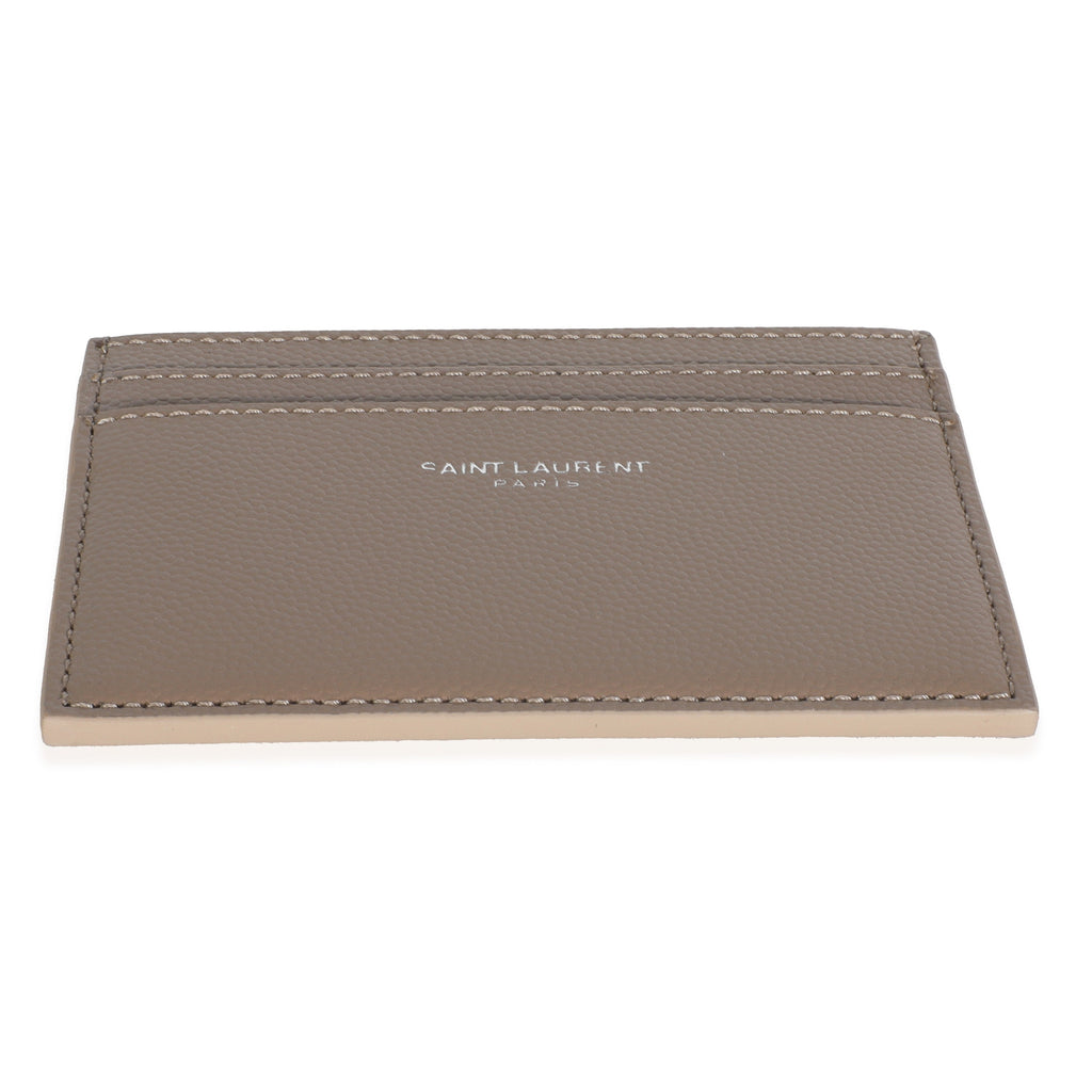 Saint Laurent Taupe Grain De Poudre Credit Card Case