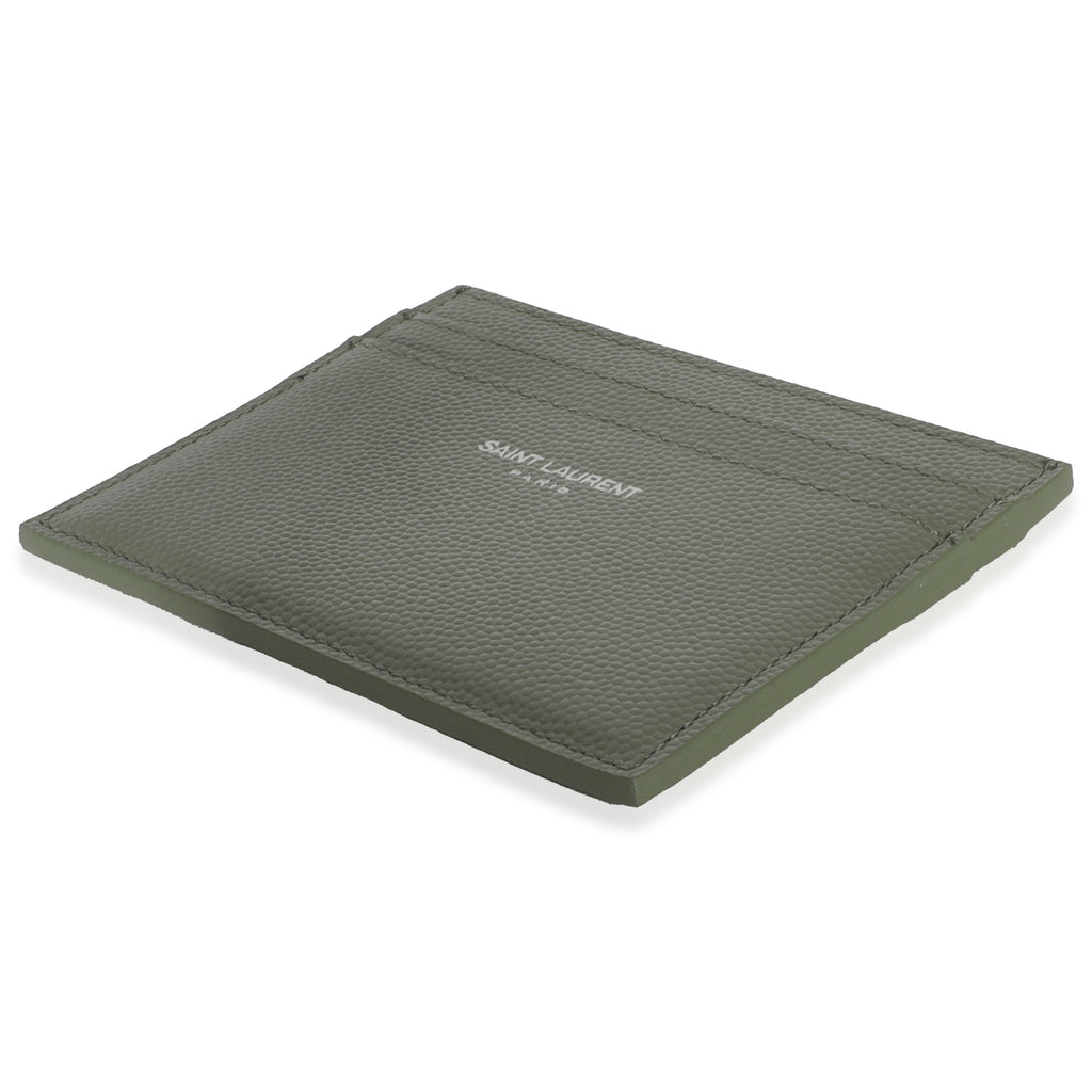 Saint Laurent Light Khaki Grain De Poudre Credit Card Case