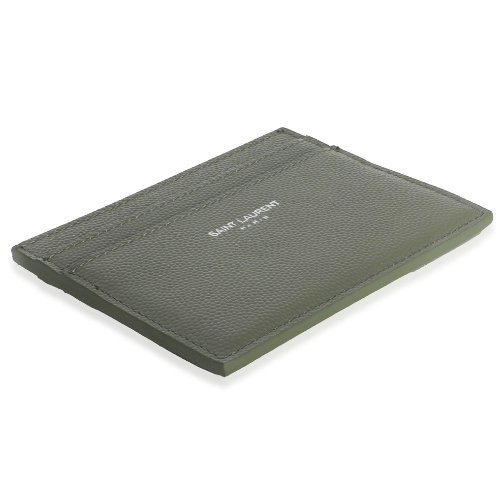 Saint Laurent Light Khaki Grain De Poudre Credit Card Case