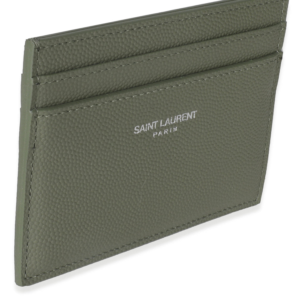 Saint Laurent Light Khaki Grain De Poudre Credit Card Case