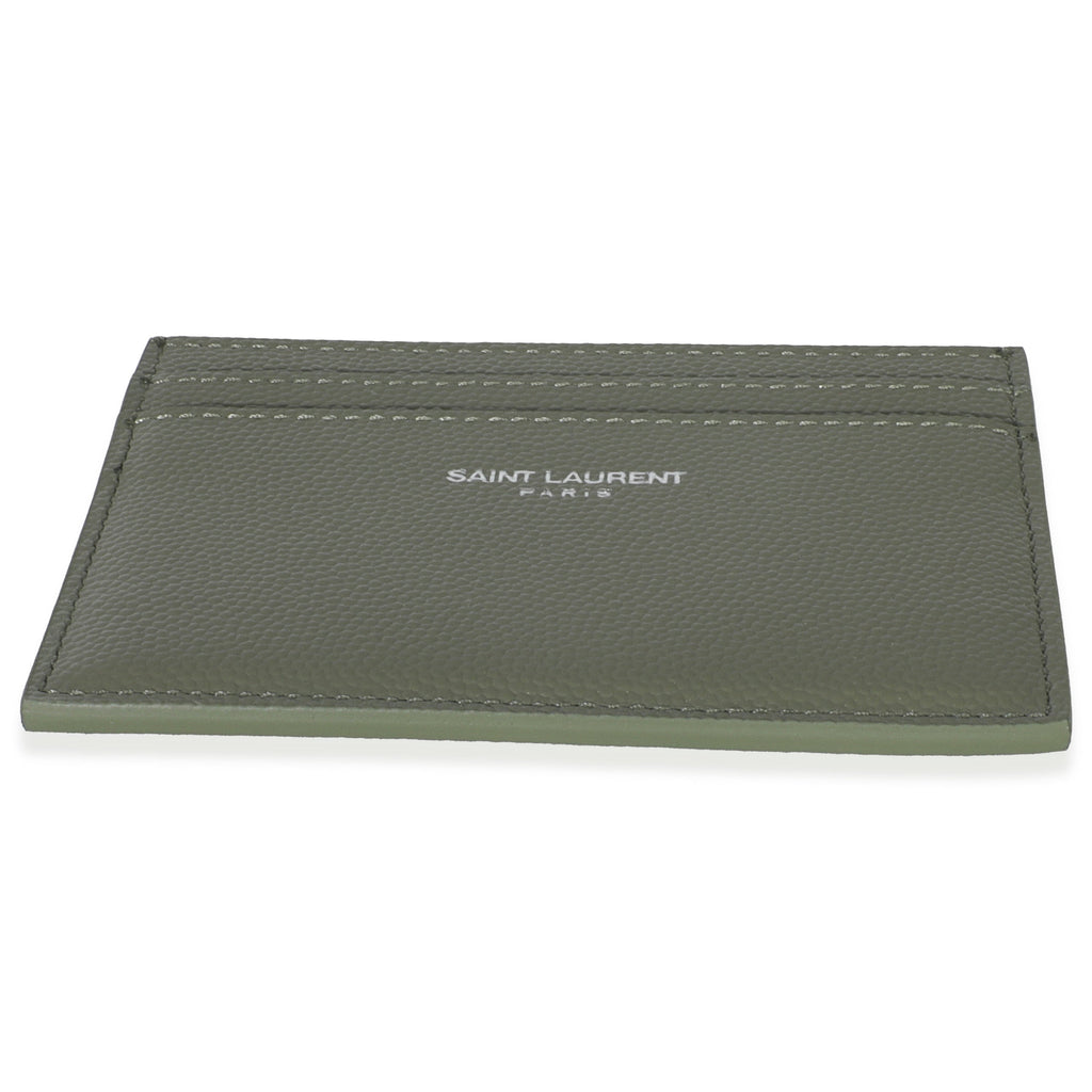 Saint Laurent Light Khaki Grain De Poudre Credit Card Case