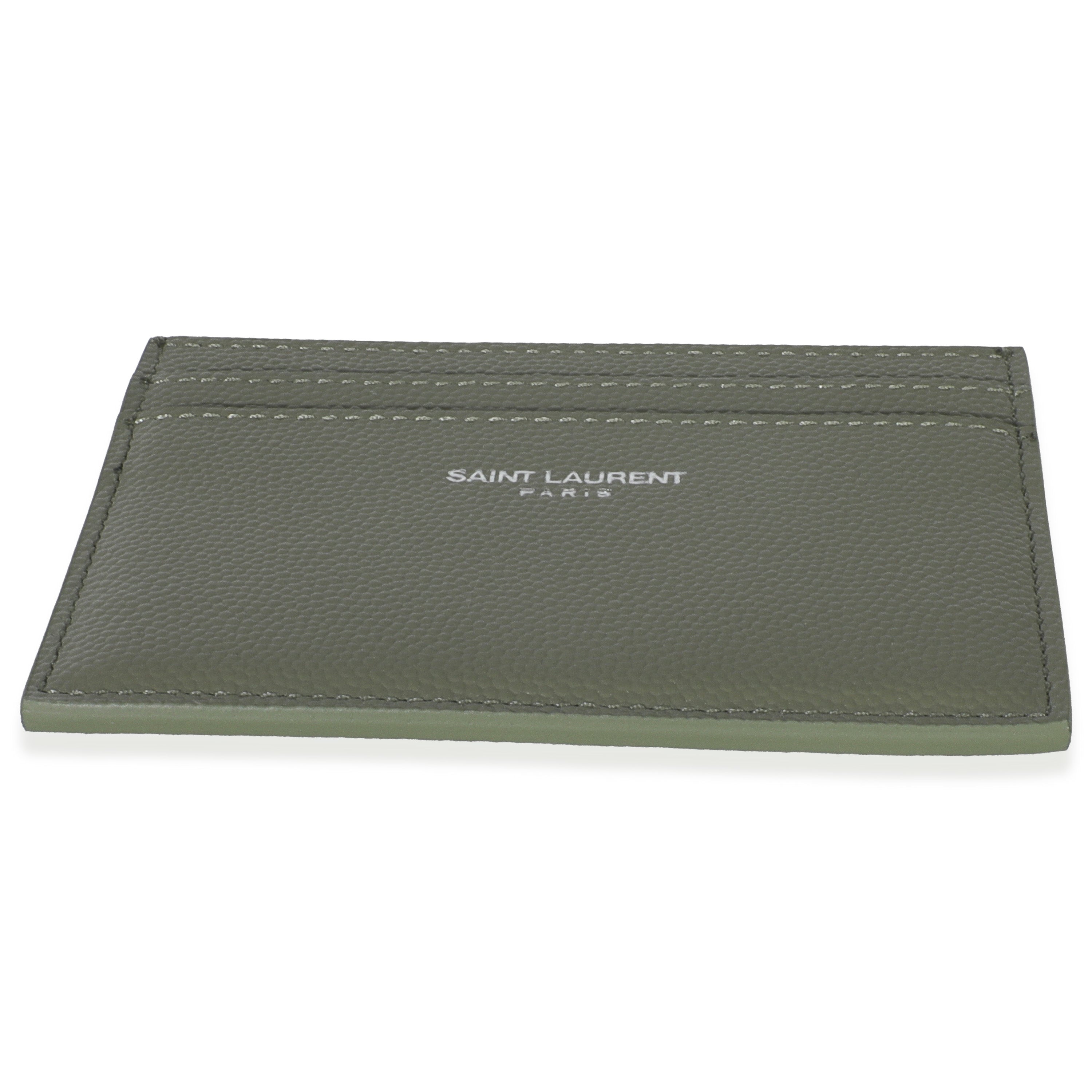 Saint Laurent Light Khaki Grain De Poudre Credit Card Case