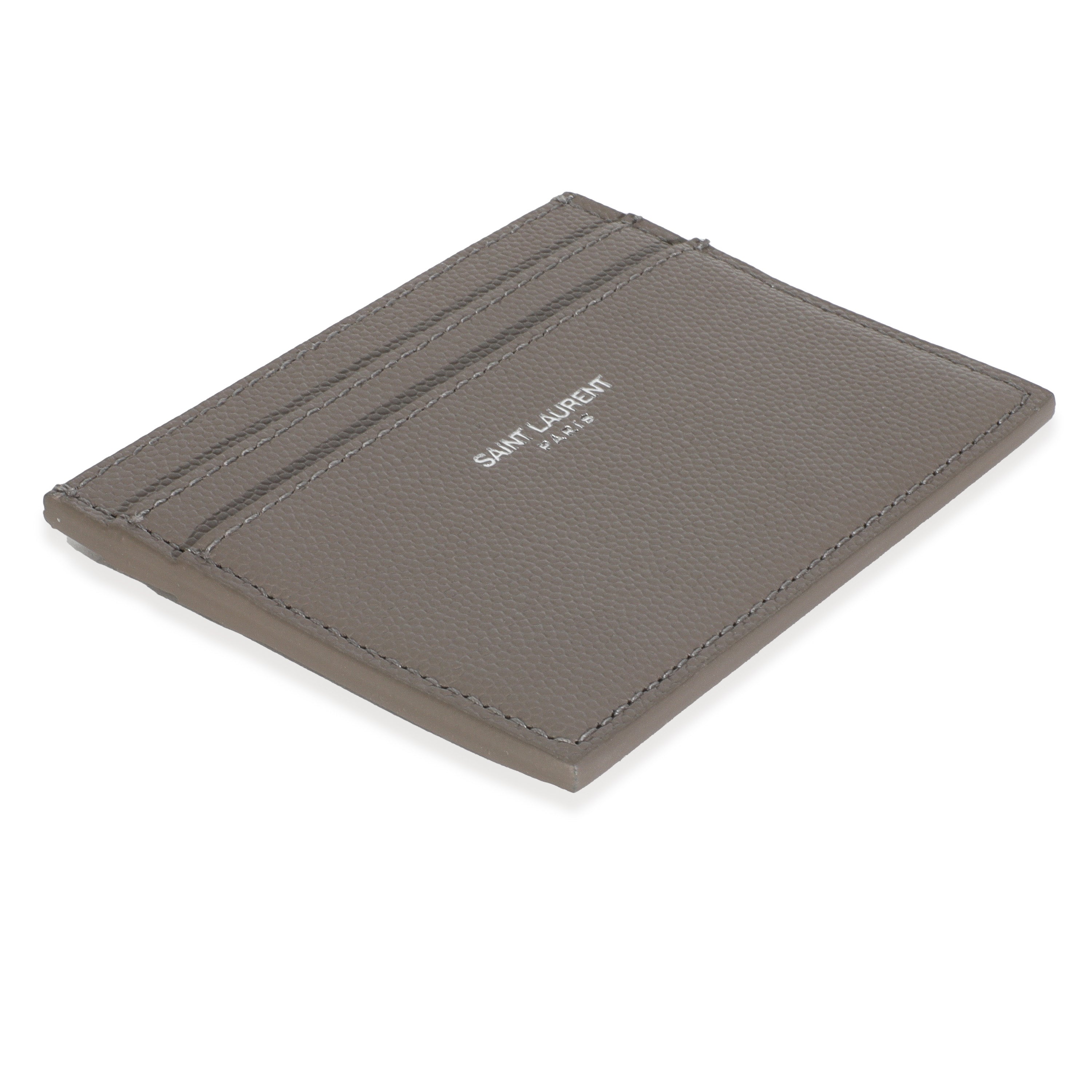 Saint Laurent Light Grey Grain De Poudre Credit Card Case