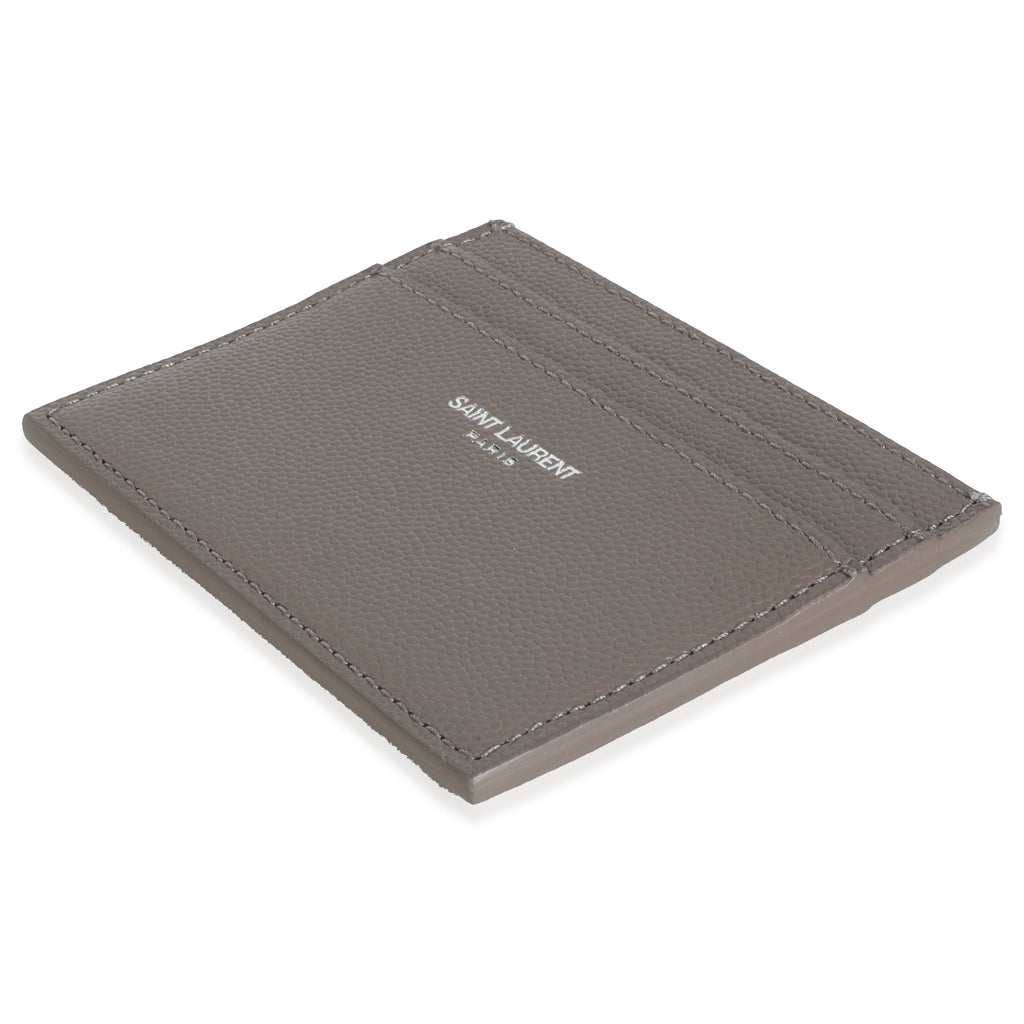 Saint Laurent Light Grey Grain De Poudre Credit Card Case