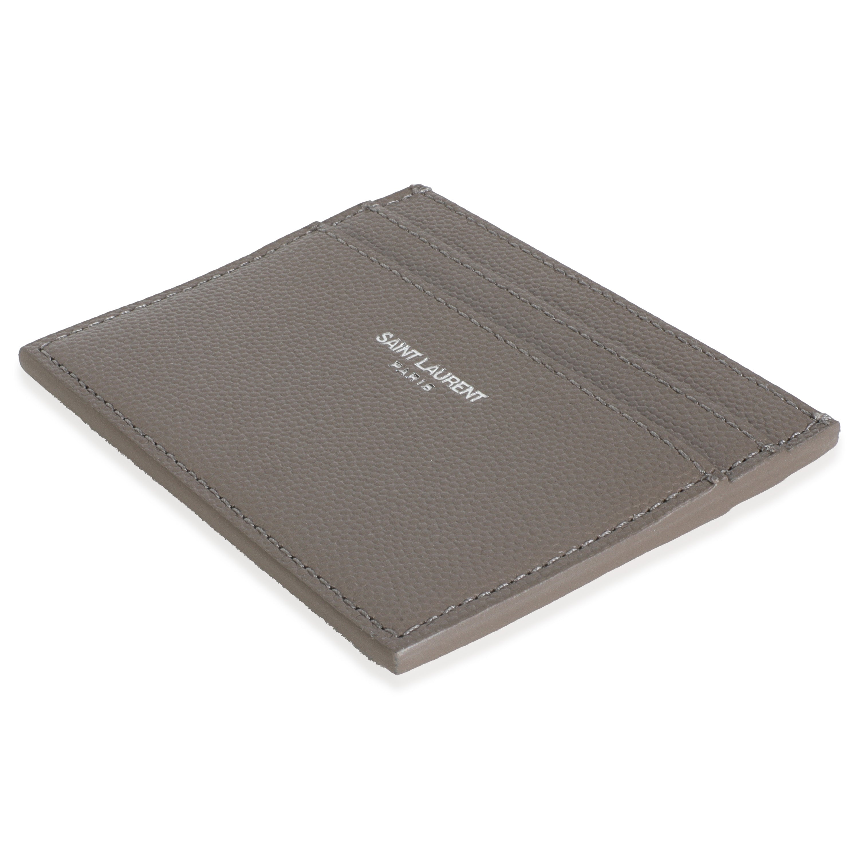 Saint Laurent Light Grey Grain De Poudre Credit Card Case