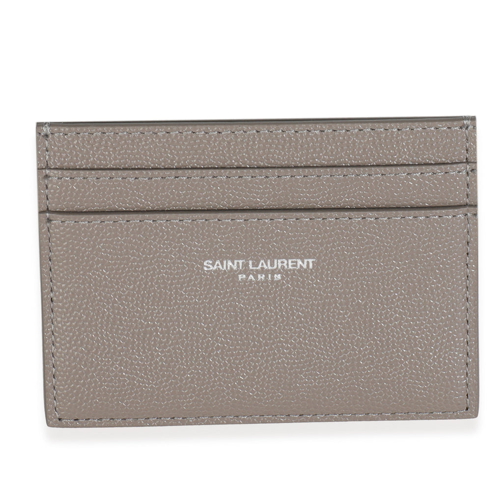 Saint Laurent Light Grey Grain De Poudre Credit Card Case