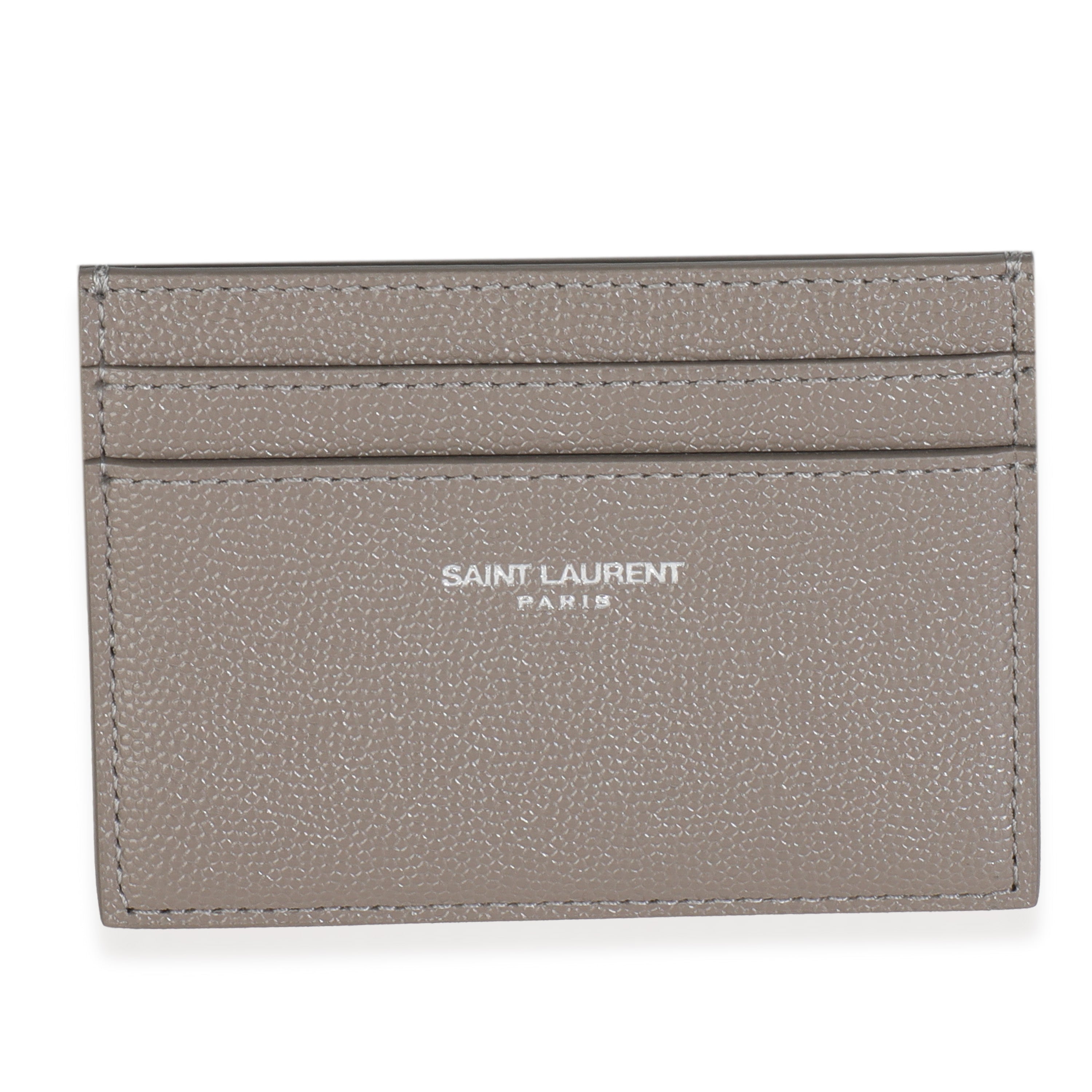 Saint Laurent Light Grey Grain De Poudre Credit Card Case
